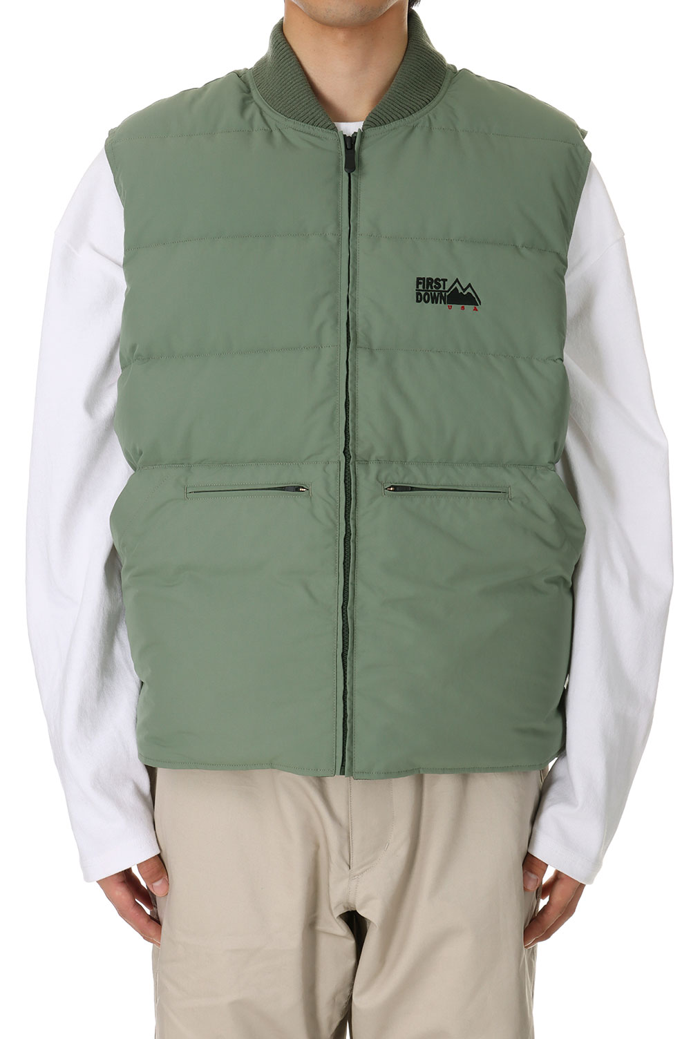 RIB DOWN VEST DICROS? MAURI -KHAKI(F542007) [BP] First Down -Men-(ファースト・ダウン)First Down