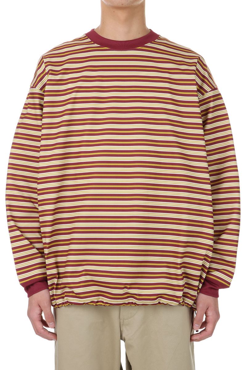 TECH DRAWSTRING MULTI BORDER L/S TEE - BURGUNDY / MUSTARD (BE-34024) DAIWA PIER39(ダイワ ピア39) 1