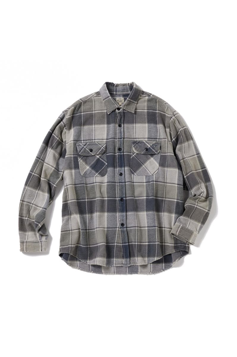 COTTON NEL CHECK L/S WORK SHIRT DAMAGE AGED - GRAY (GL29196) Gold(S[h)
