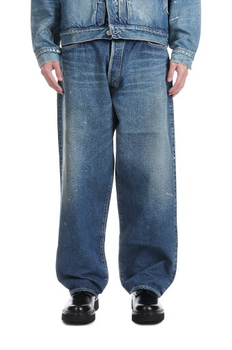 RECYCLED WASTE SUVIN COTTON YARN 14oz. DENIM 5POCKET WIDE PANTS VINTAGE WASHED - NAVY (GL42503H) Gold(ゴールド) RECYCLED WASTE SUVIN COTTON YARN 14oz. DENIM 5POCKET WIDE PANTS VINTAGE WASHED - NAVY (GL42503H) Gold(ゴールド)