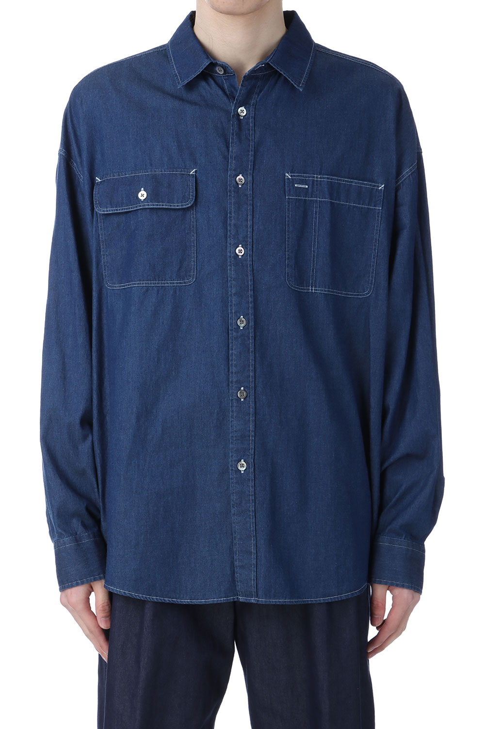 Short Sleeves （Shape Holding） - Portland Denim Shirt - Indigo (AODFSH010) ANOTHER OFFICE(アナザー・オフィス)