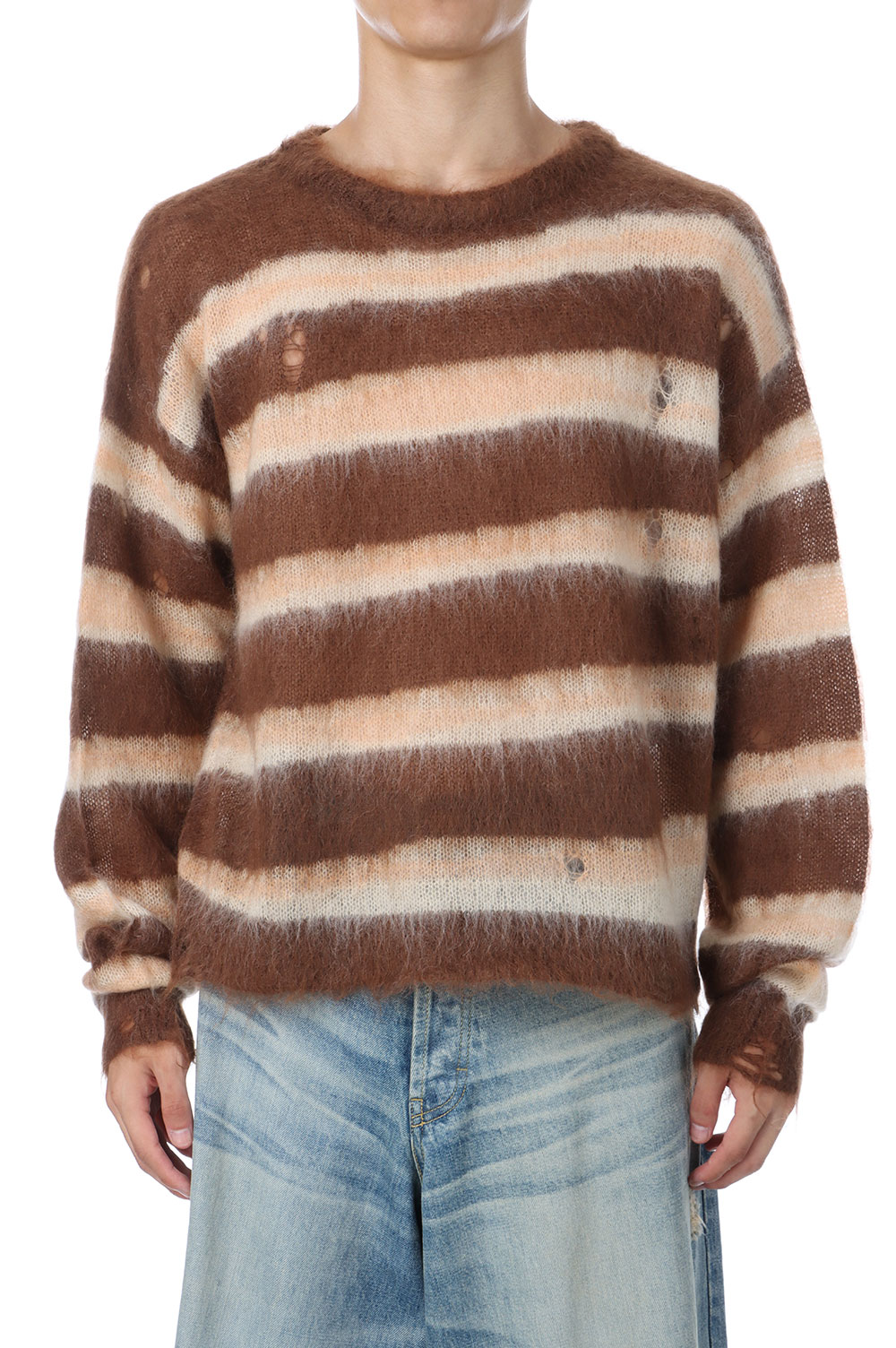 Rakuten - 【P10倍】Distressed Border Mohair Sweater - BROWN (G15PO071) KAMIYA(カミヤ)