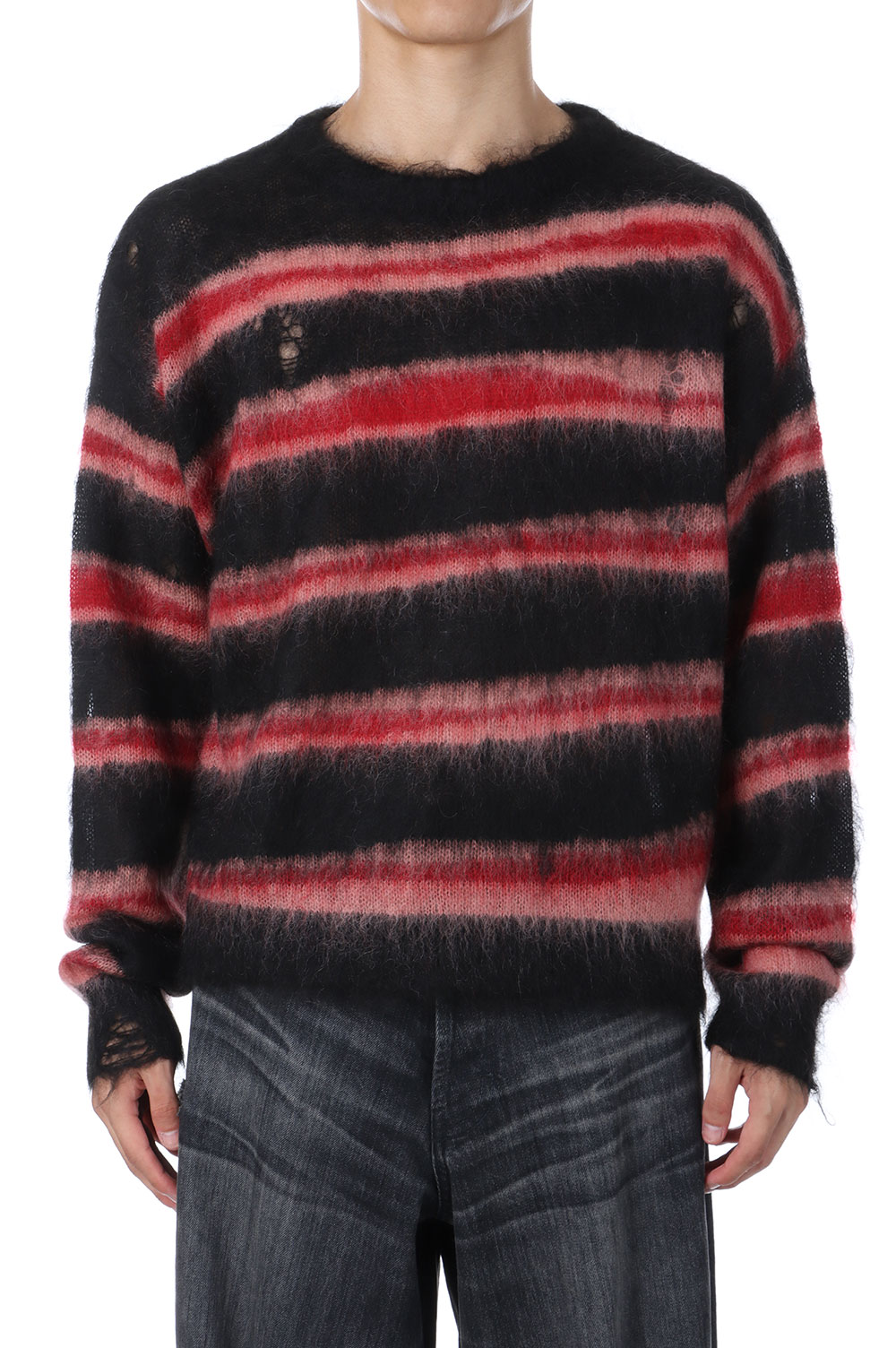 Rakuten - 【P10倍】Distressed Border Mohair Sweater - BLACK (G15PO071) KAMIYA(カミヤ)