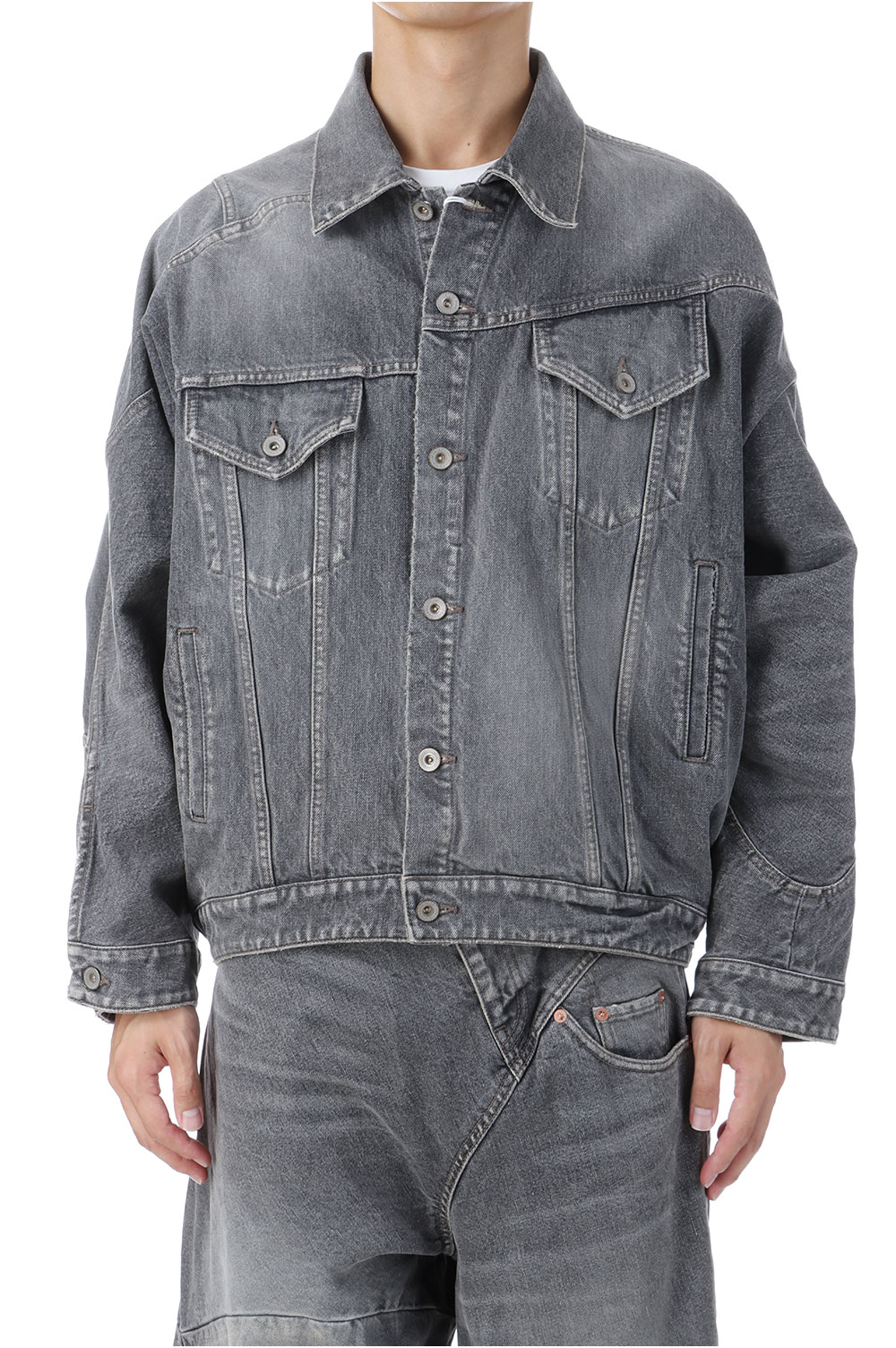 DISTORTED CUTTING DENIM JACKET - BLACK (25AW24BL235) doublet(ダブレット)