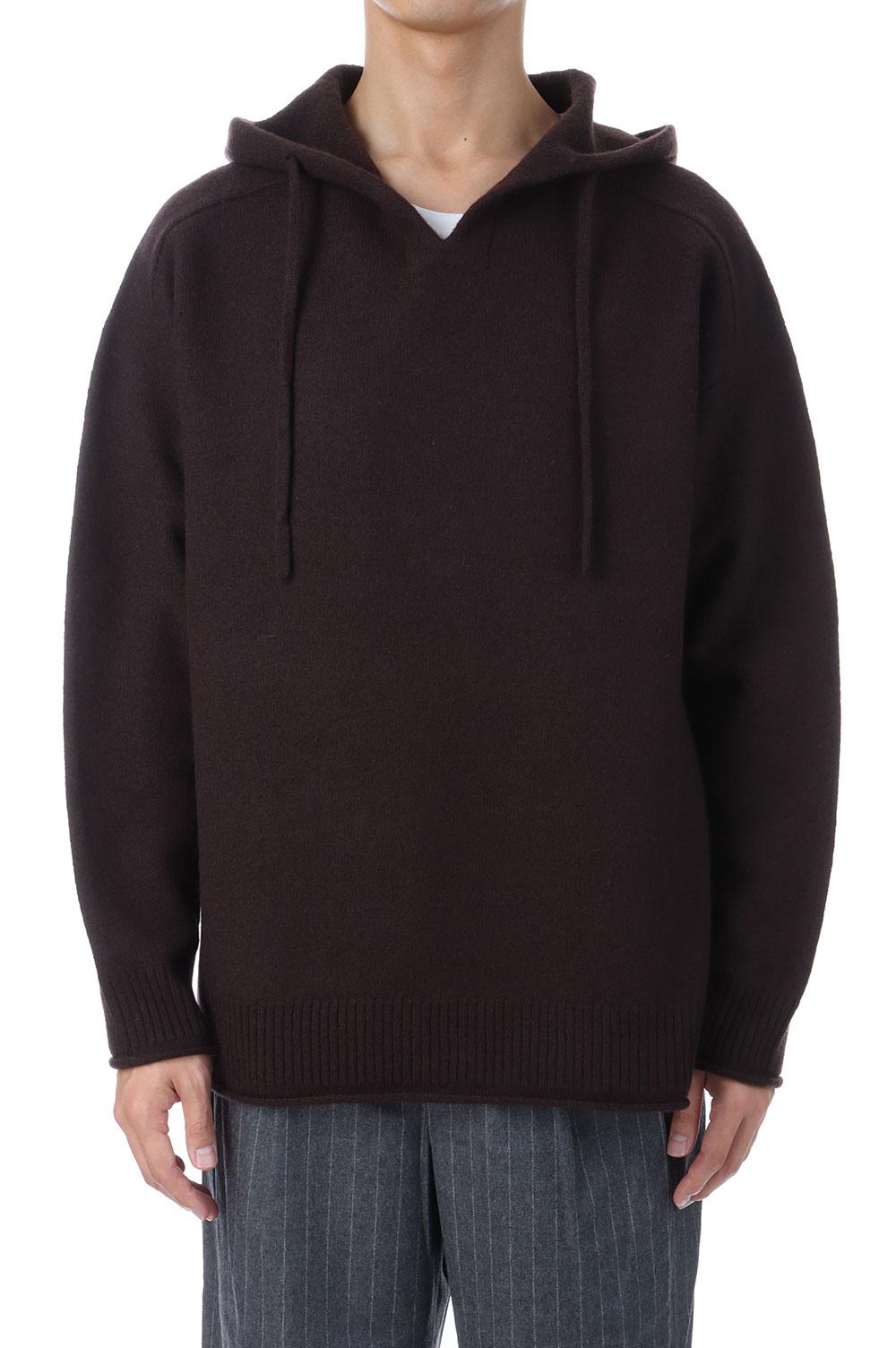 Knit Sweater - FELTED MERINO WOOL FOODIE KNIT - BROWN (253-60204) Universal Products(ユニバーサルプロダクツ)