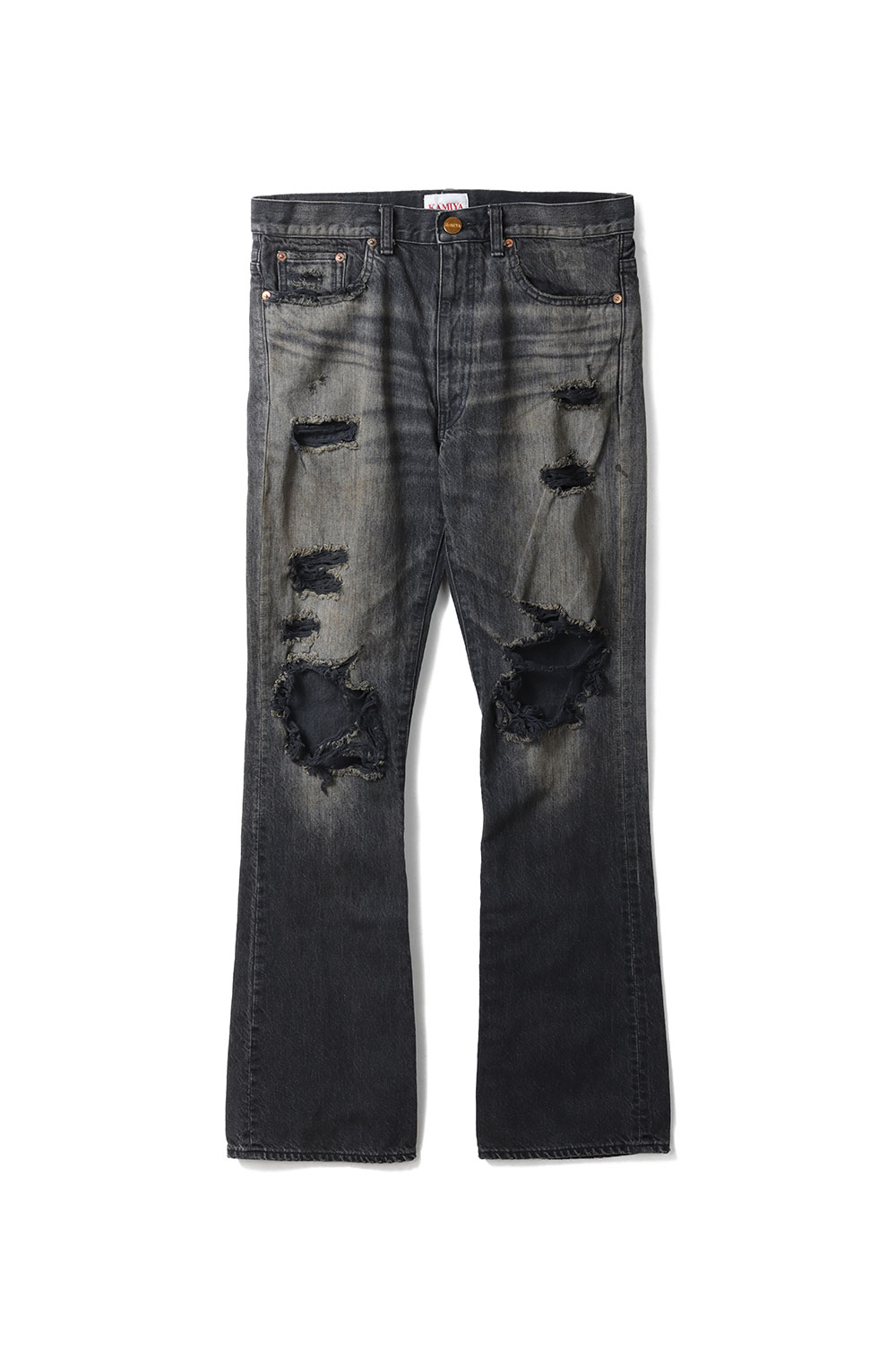 樂天商城 - Distressed Slim Bootcut Jeans - BLACK (G16PT040) KAMIYA(カミヤ)