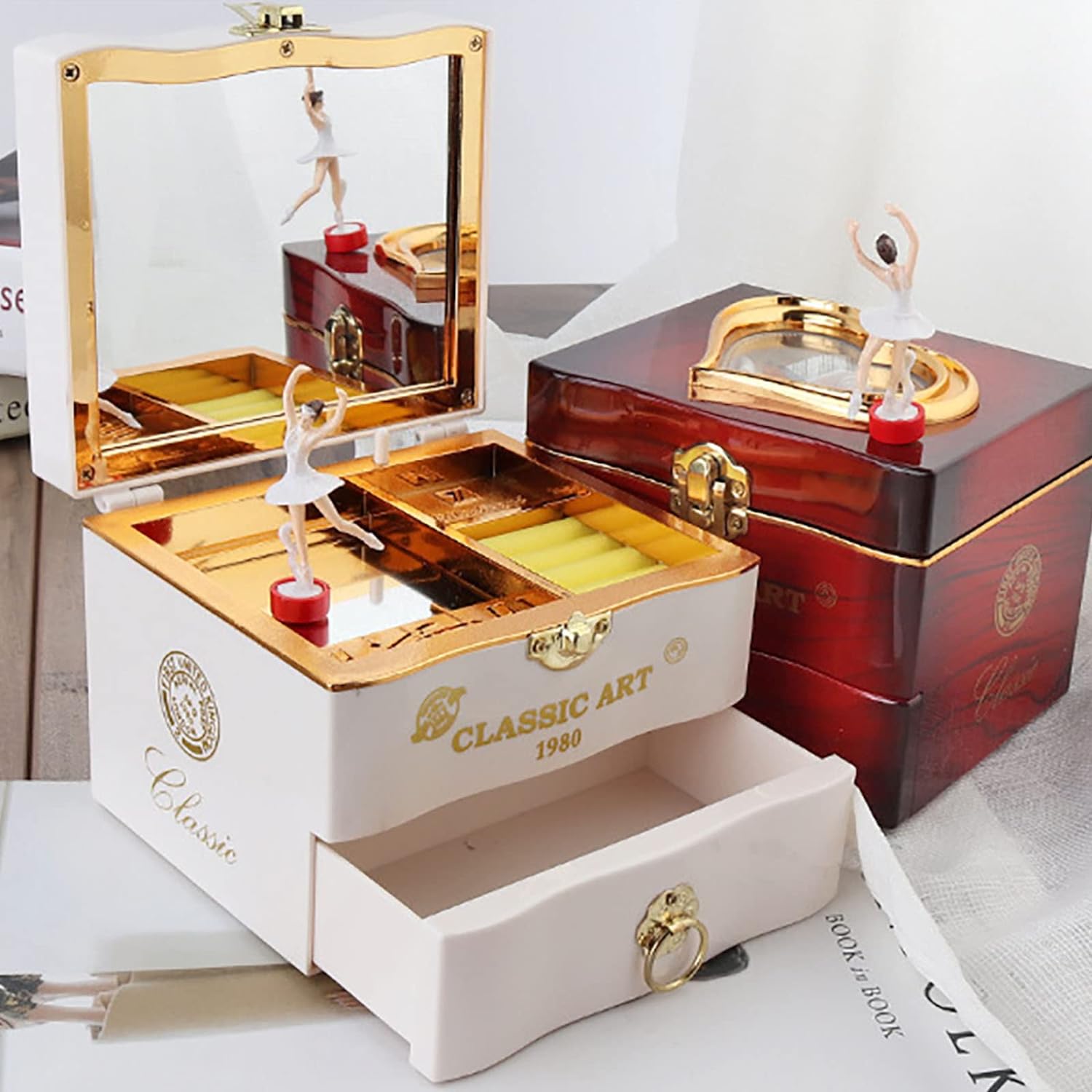 オルゴール 回転式 誕生日 プレゼント クリスマス オルゴール 子供&大人 小学生 ジュエリーボックス アクセサリー 収納ケース ジュエリー収納 鏡付き レディ...