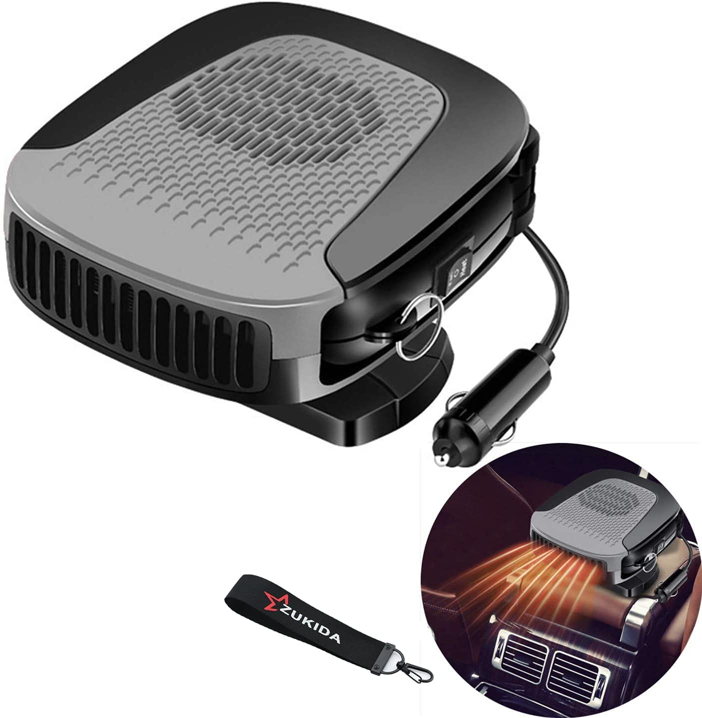 車載ファンヒーター 車載ヒーター 2in1冷熱両用 DC12V 150W 車用暖房 360°回転台座 ガラスデフロスター 除霜 ガラス凍結防止 車載用冷暖房器具(12V)
