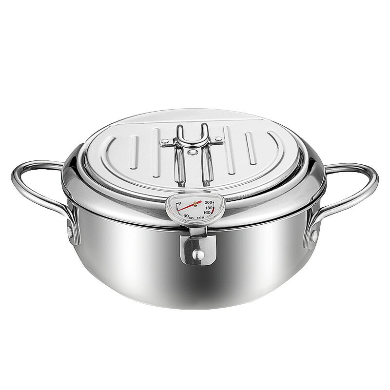 天ぷら鍋 揚げ鍋 ステンレス ふた付き 温度計付き 温度制御 油切りラック付 フライヤー 家庭用揚げ物 鍋 IH~ガス火対応(3.4L/24CM)