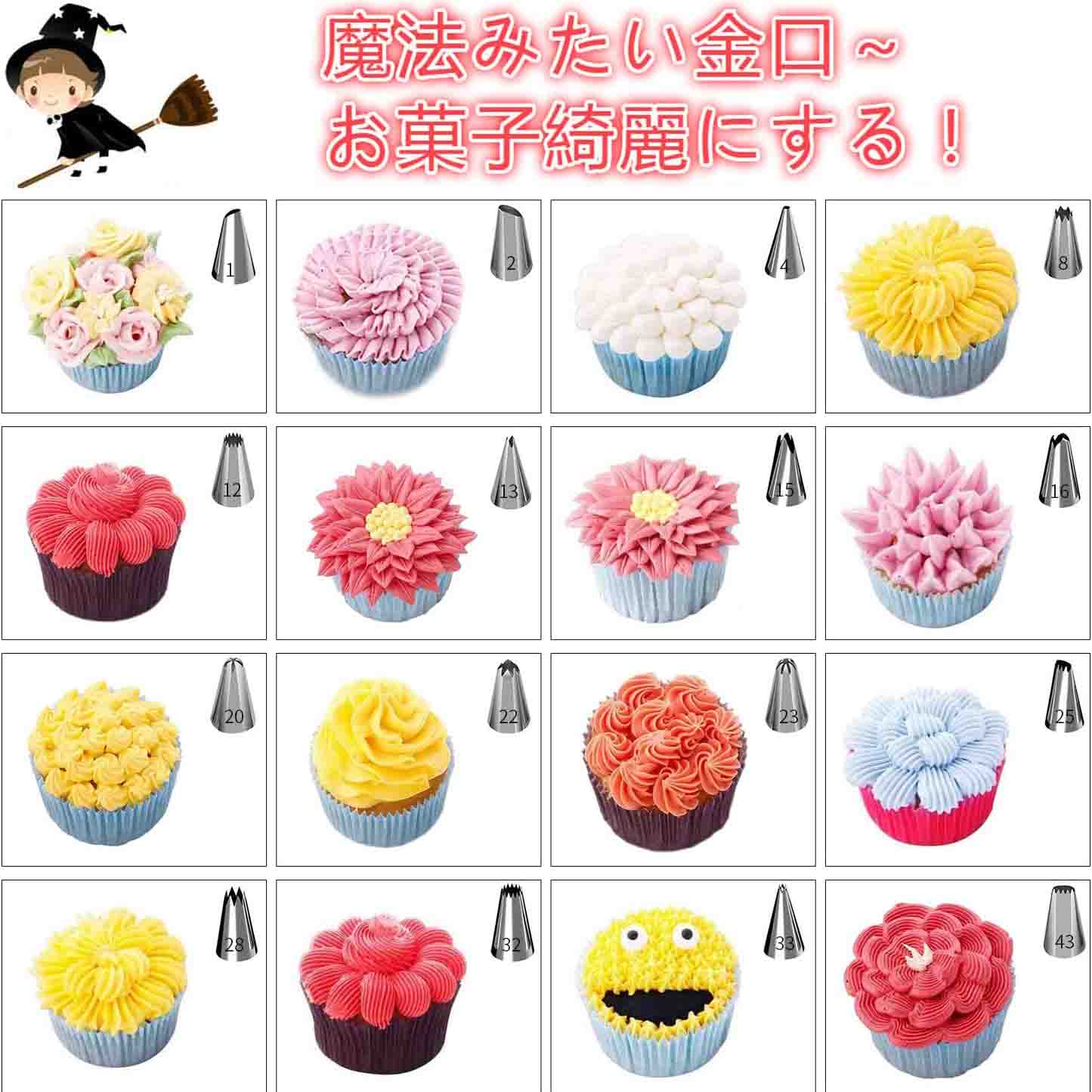 絞り口金セット 絞り袋 48個花型 クリーム 絞り出し袋 製菓用品 キャップ ケース付...