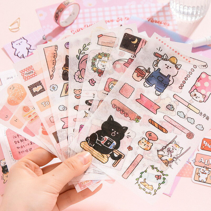 日記帳 セット 116点セット 文房具セット シール帳 手帳 人気 a6 可愛い猫柄ノート かわいい 子供 シール帳 ノートセット レトロスタイル 可愛い手帳 和紙テープ ステッカー付き 女の子 小学生 子供 卒業記念品 文房具 進学 新学期 小学生女子が喜ぶプレゼント deeplearning-10772290 FINTRUE サンプル画像3