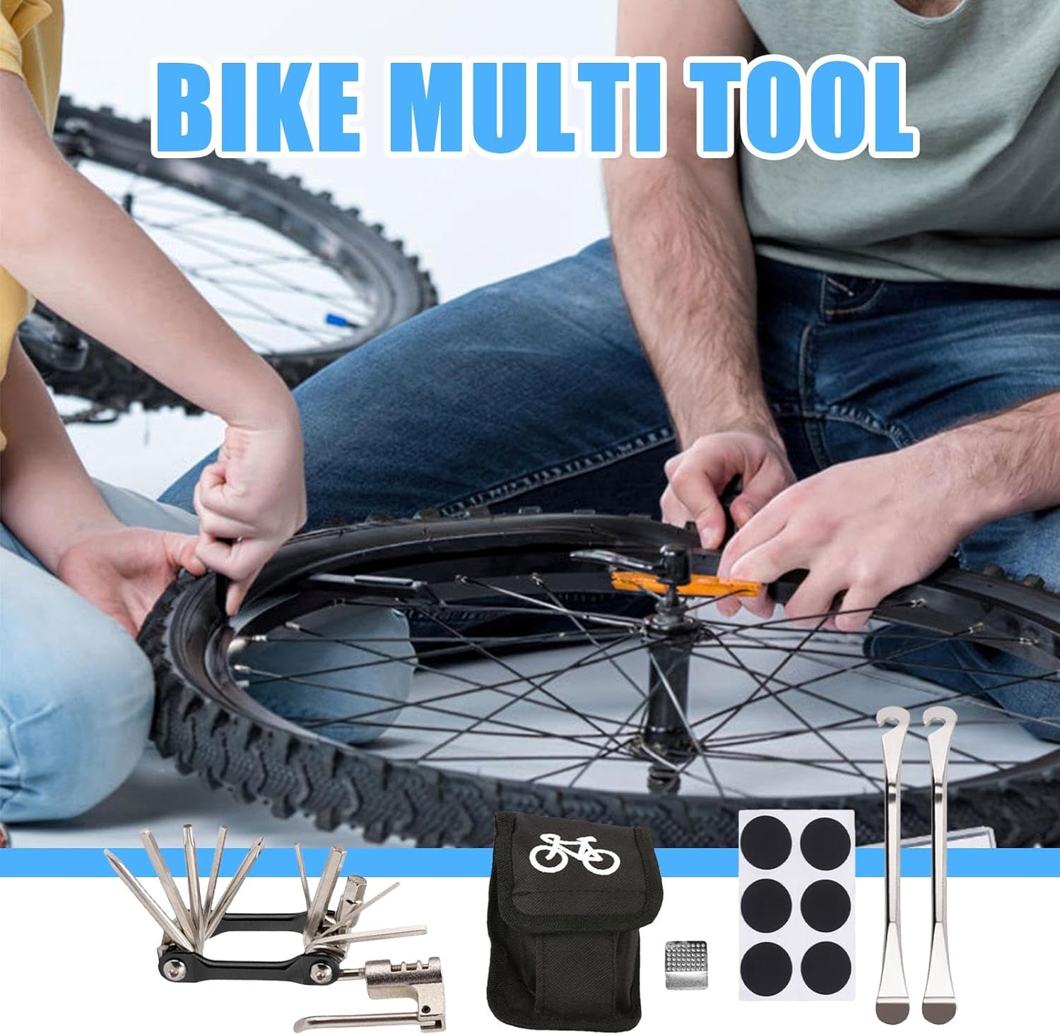 FINTRUEの自転車マルチツール、自転車修理ツールキット,自転車修理ツールキット11 in 1 マルチツール - 自転車タイヤ修理ツールキット、タイヤレバーとタイヤパッチが含まれ、ポータブル修理サイクリングツールセット｜アングル3