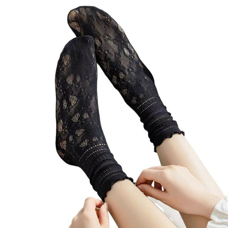 ピコットレース 夏用 中筒ソックス|ホワイト 透かし編み JK つまみつぶし マリージェーン おすすめ 清楚 可愛い レトロ フェミニン 通学 デート コスプレ...