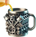 エンジン型マグカップ、ビールマグ、コーヒーカップ、車好きへの贈り物、男性向けギフト、ユニークなデザイン、誕生日プレゼント、クリスマスプレゼント、父の日ギフト、バイク好き、リアルなデザイン、洗いやすい