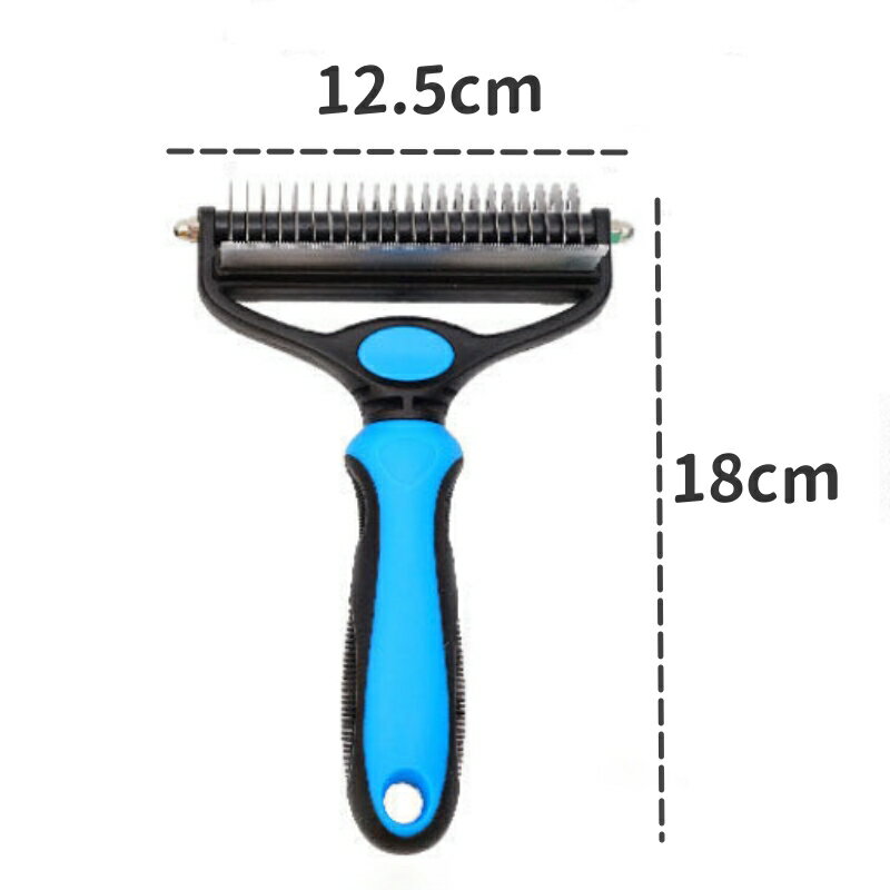 FINTRUEの【2WAYペットブラシ】毛玉ほぐし＆抜け毛処理 両面使い TRPゴム製 肌に優しい設計 人間工学ハンドル ステンレス歯 耐久性抜群 長毛種/短毛種対応 換毛期ケア プロ仕様 自宅グルーミング 犬猫用 ブラッシング お手入れ簡単 コンパクト 洗える ペットケア用品 ギフトにも｜アングル3