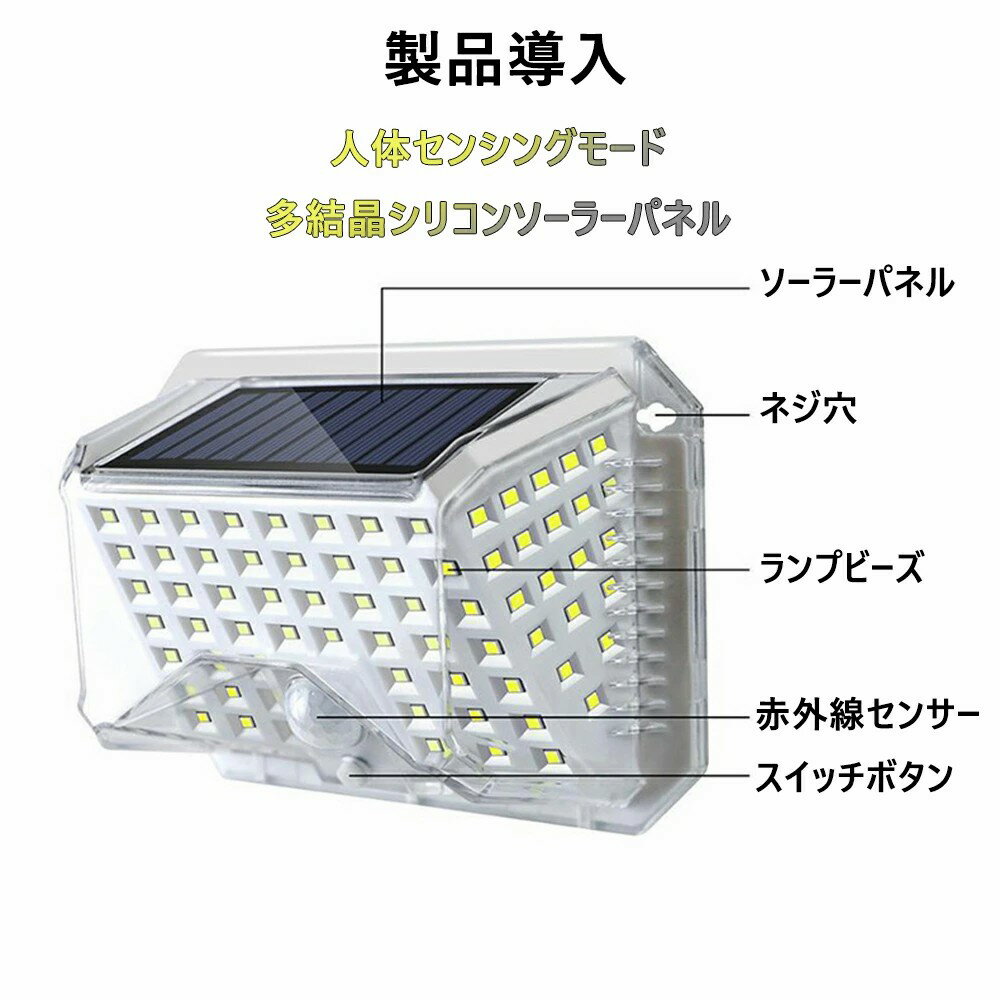ソーラーライト センサーライト 人体センサーライト 屋外防水 ヒューマンセンサー LED照明 300度 広角照明 3スマートモード 2パック 防水 防犯ライト 自動点灯 屋外照明 庭 玄関 ガーデンライト 駐車場 停電緊急対策 防災ライト 2
