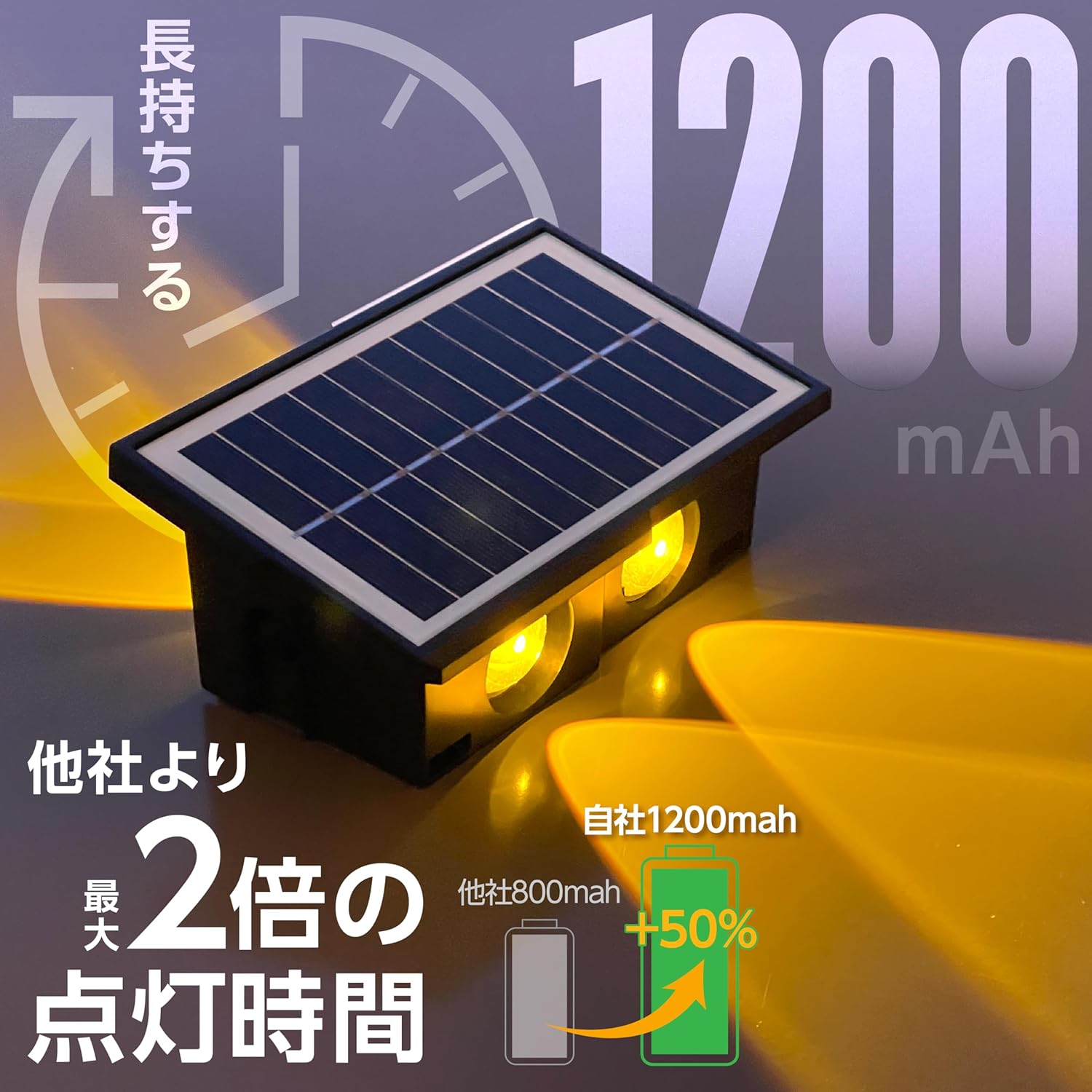 ソーラーライト 屋外 防水 上下発光【1200mAh大容量】ガーデンライト 暖色 明るい おしゃれ LED 玄関ライト 自動点灯 庭 駐車場 フェンス 照明 防犯対策 3