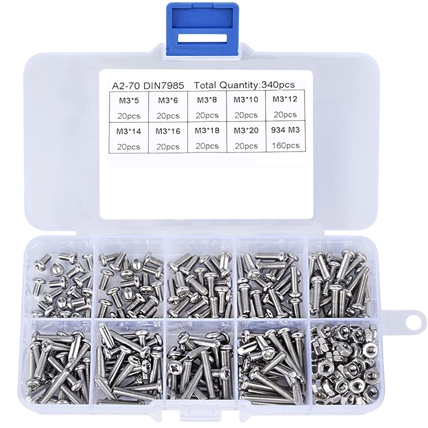 340個セット サムコス 皿頭小ネジ セット 十字穴付き M3ステンレスねじ 180個入り 六角ナット 160個入 耐腐食 高強度 精密機器用 工事作業用 （収納ケース付き）