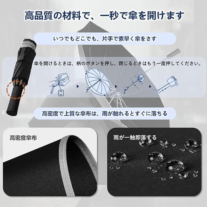 折りたたみ傘 ワンタッチ 合金の傘の骨 超大サイズ 自動開閉 携帯便利 超撥水 10骨傘架 大判 耐強風設計 メンズ傘 耐風撥水 長持ち 防風 防水 便利携帯 男子日傘 自動 収納袋付き 梅雨対策 台風対応 大風を防ぐ