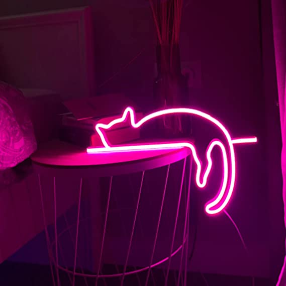 ネオンデコレーション-猫の形のライト-輝く猫のLEDライトルームベッドルームバーパ...