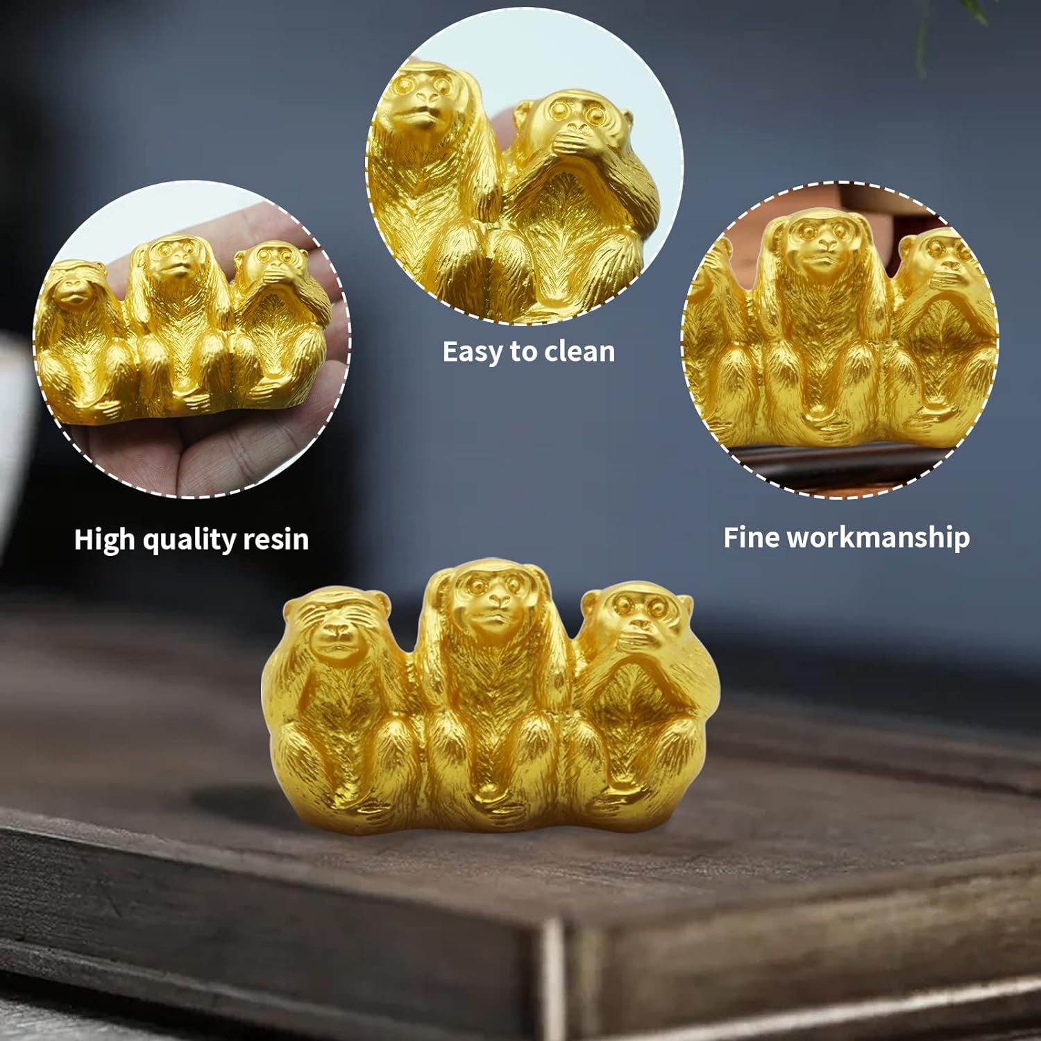 猿 置物 三猿 ゴールド さる オブジェ 見ざる 言わざる 聞かざる 金運アップ 開運 風水グッズ 玄関 インテリア 縁起物 お守り プレゼント