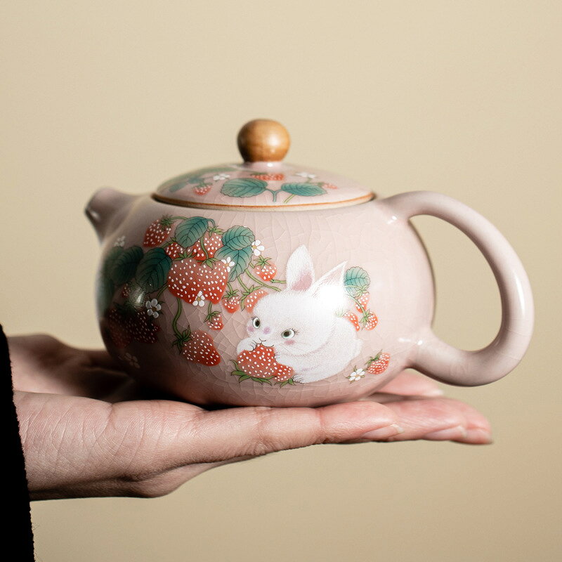 ティーセット 1ポット2カップセット 家庭用 お茶作り ティーポット ピンクのイチゴ...