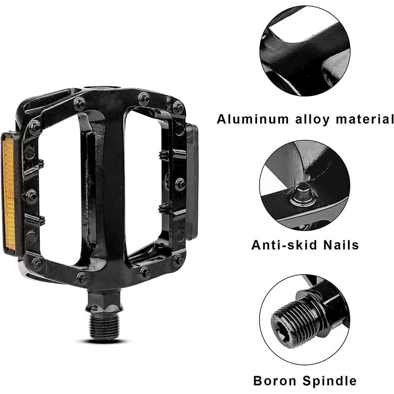 自転車ペダル 軽量 bmx アルミ合金フラット ペダル 反射リフレクター付き マウンテン アルミ バイク mtb クロスバイク ロードバイク ペダル 大面積 スパイク 9/16芯 左右セット