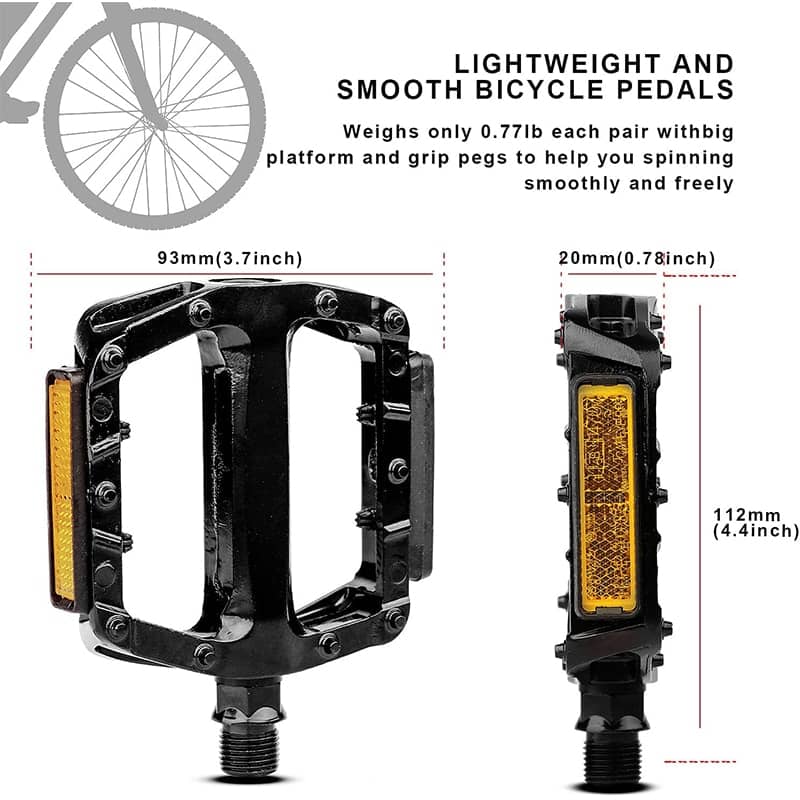 自転車ペダル 軽量 bmx アルミ合金フラット ペダル 反射リフレクター付き マウンテン アルミ バイク mtb クロスバイク ロードバイク ペダル 大面積 スパイク 9/16芯 左右セット
