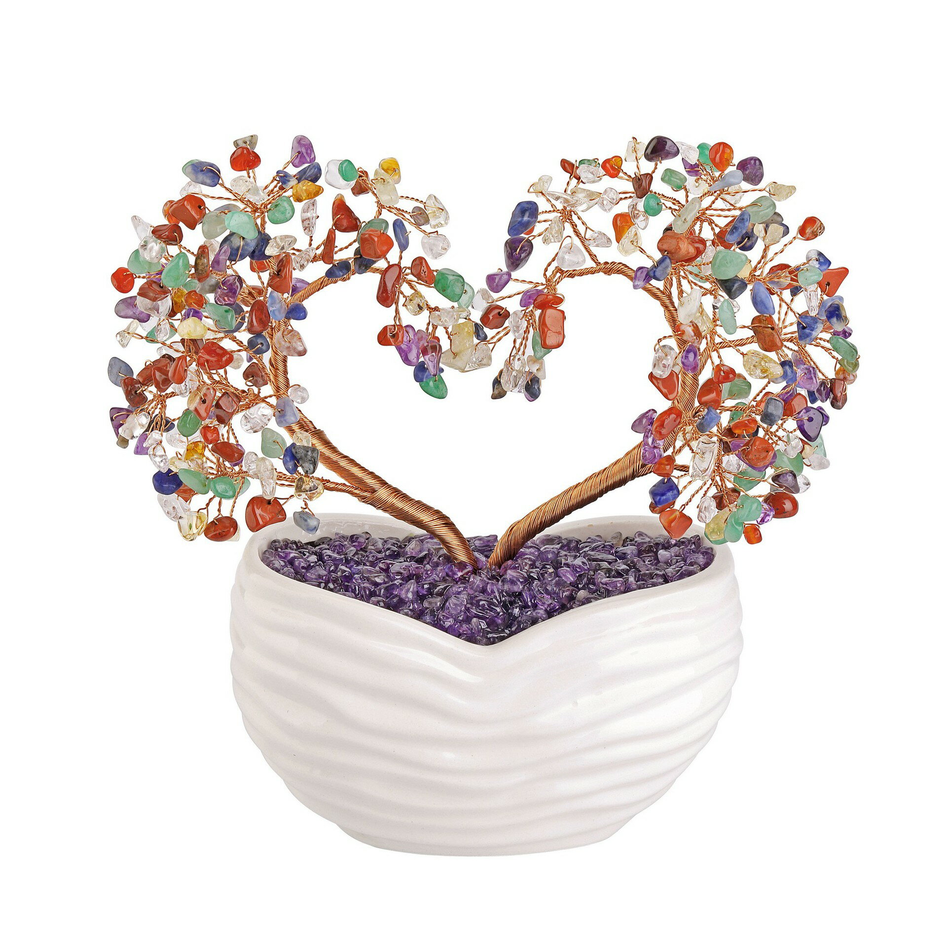 【ポイント10倍】招財樹 金のなる木 ハート形 7つのチャクラ パワーストーン 天然石 水晶 風水 置物 縁..