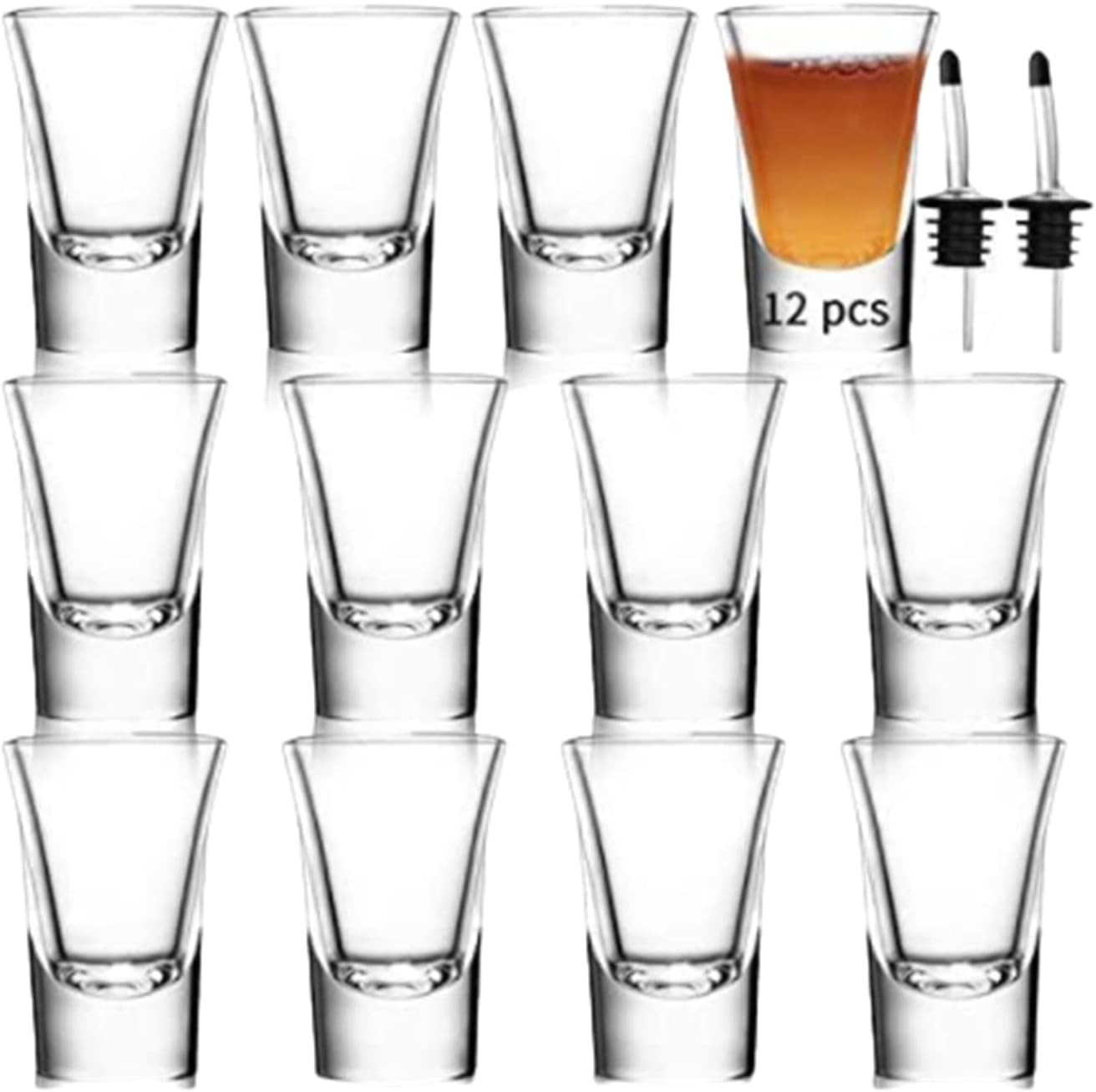 ショットグラス 12個 15ml/30mlカップ ショットグラス クリア ヘビーベース ショットグラス ウイスキーウォッカ、リキュール用 (12パック) 厚くす クリスタルガラスる (丸底)