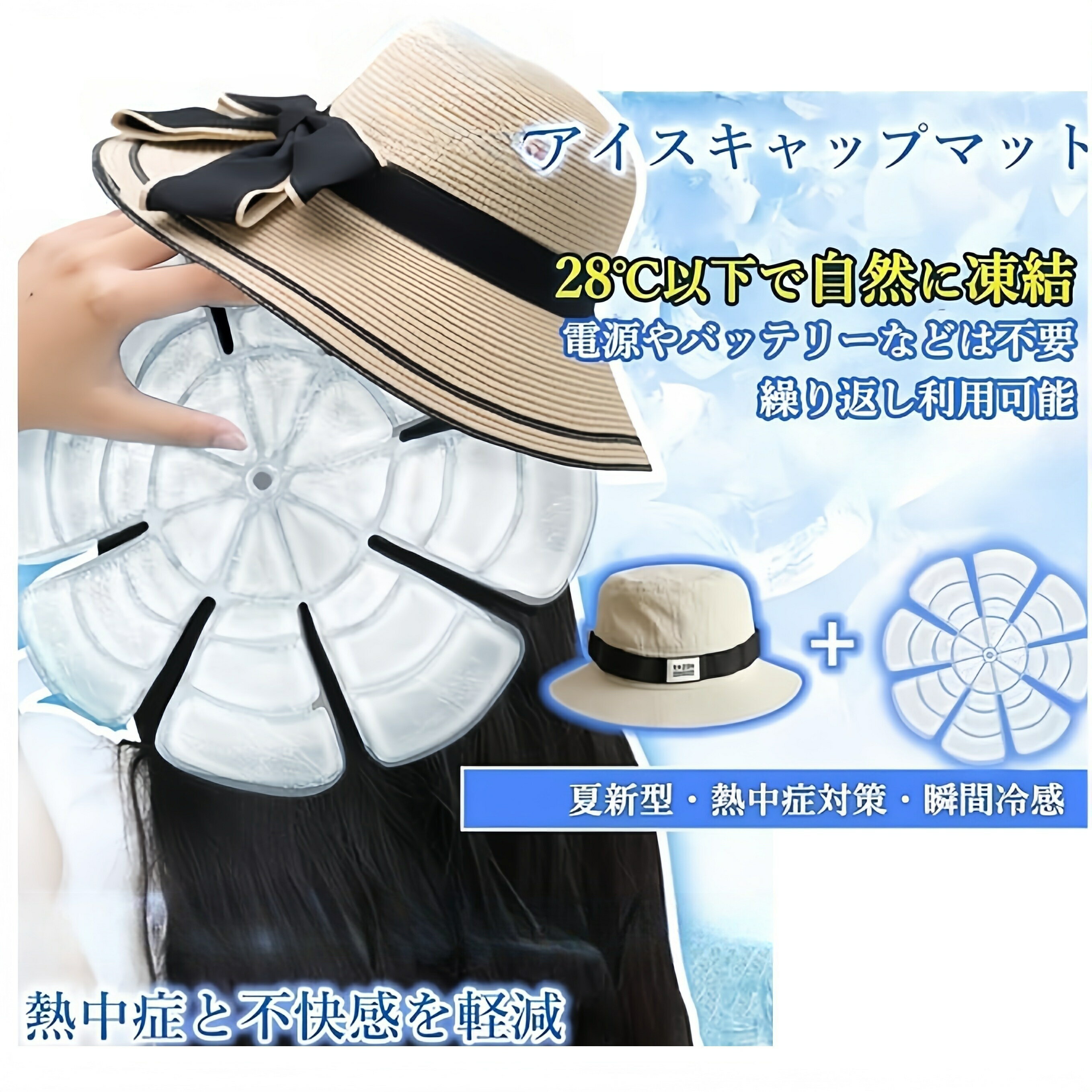 楽天FINTRUEアイスキャップマット 2/4枚入新登場 頭部冷却 熱中症対策 28℃自然凍結 保冷剤 再利用 冷却グッズ 冷却冷感 冷却帽子 冷やす アイスヘルメット 暑さ対策 氷のう 発熱対策 自転車ヘルメット 花火大会/ハイキング/キャンプ/山登り/旅行/通勤
