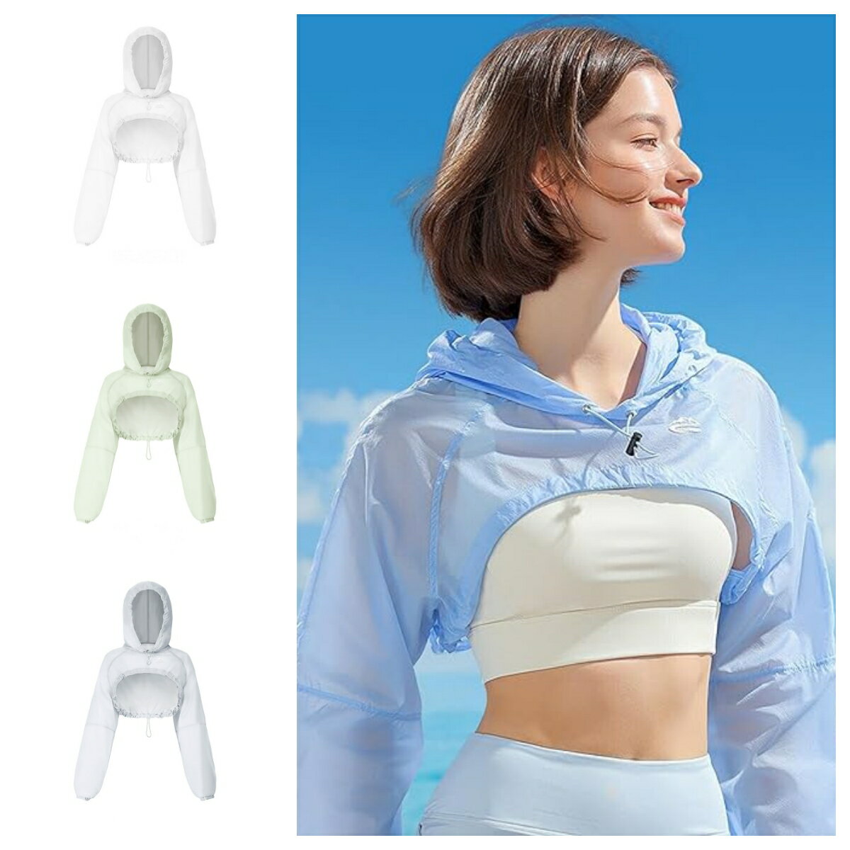 日焼け止め服, ショート女性通気性防水パーカートップ, 日焼け防止服夏女性屋外乗馬運転サンシェード U..