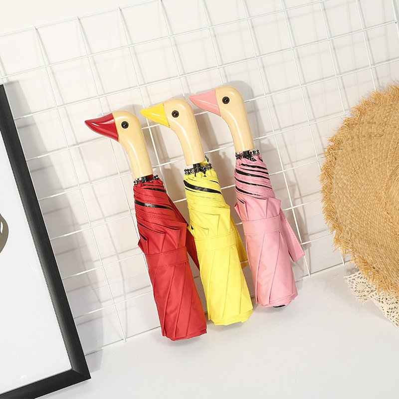 傘 晴雨兼用 軽量 8本骨 紫外線対策 UVカット　ダックヘッド 折り畳み傘 折りたたみ傘 レディース メンズ かわいい アニマル 鳥 あひる アヒル 専用収納バッグ付き 2