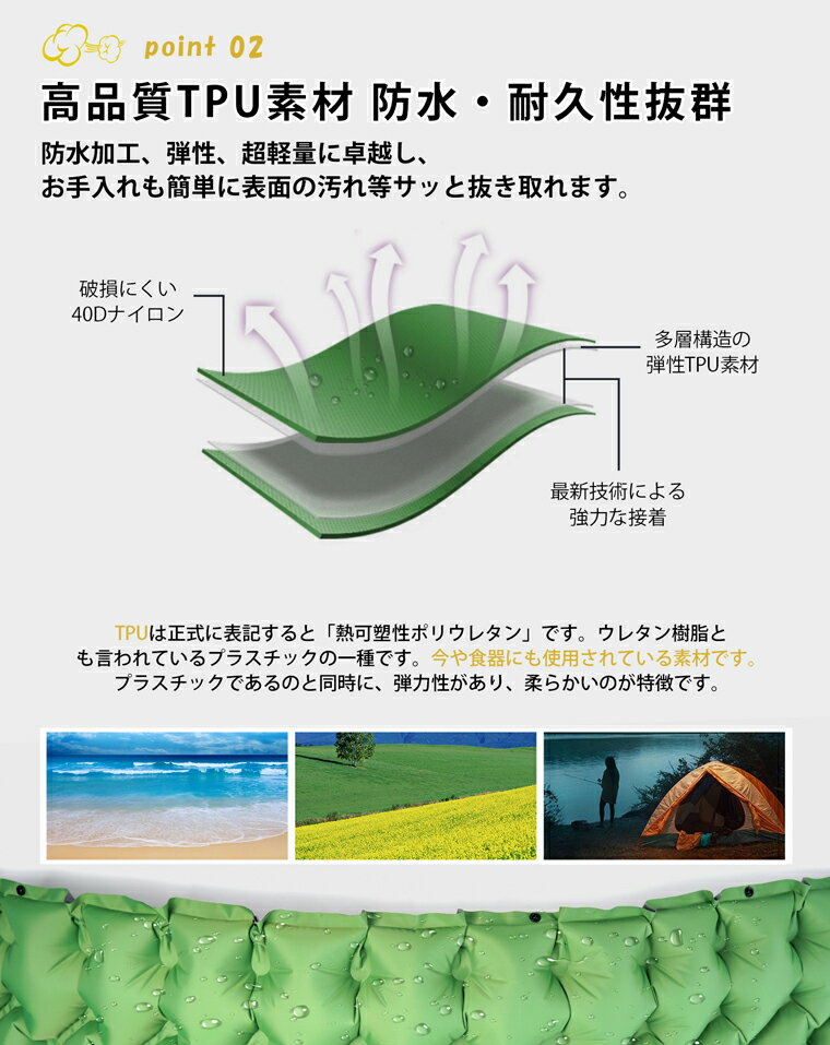 キャンプ用マットレスパッド、キャンプ用スリーピングパッド - 防水自動膨張キャンプマットレス,ハイキング用の破れにくいマットレスパッド 3
