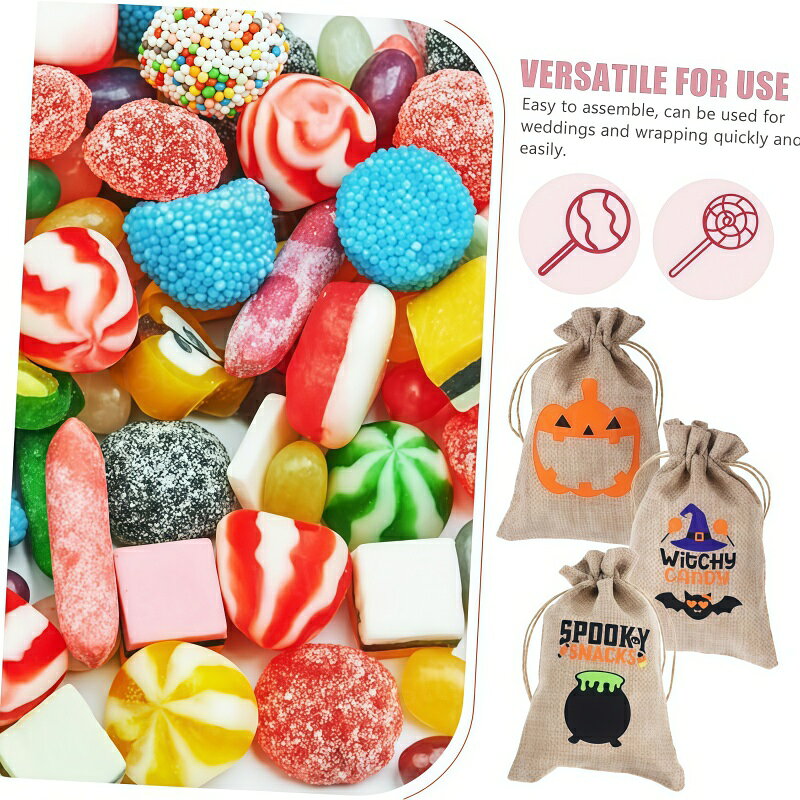 FINTRUEのハロウィン巾着袋 麻布 10/30枚入 5サイズ ハロウィンきんちゃくぶくろ 徳用 景品 雑貨 小物入れ お菓子入れ 子供 キッズ カボチャ 魔女 おばけ お菓子袋 ギフト袋 キャラクター ギフトバッグ ラッピング袋 リネン プレゼント入れ 収納袋 小分け｜アングル3