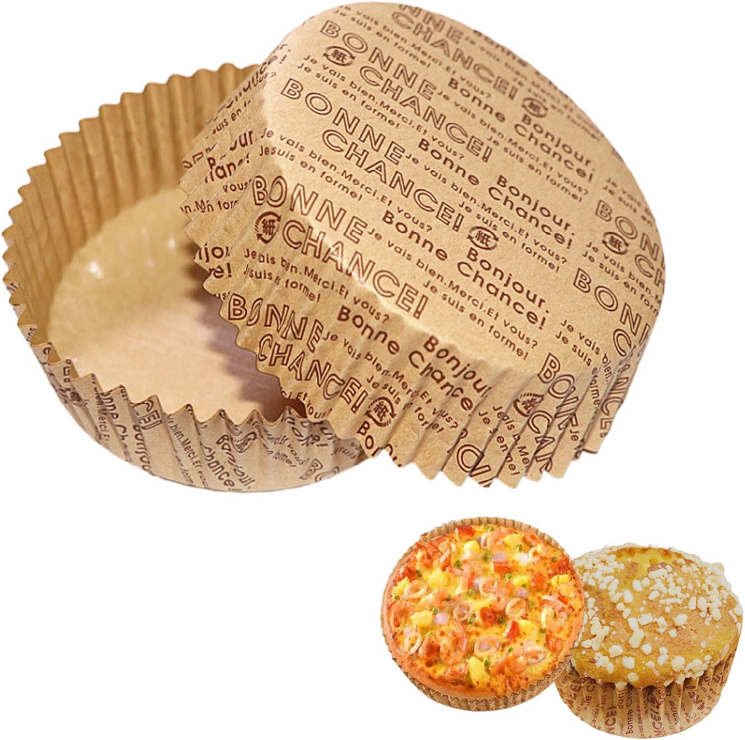 ベーキングカップ パン用 紙 耐熱カップ 100枚入 丸型 英字 9.0cm×高さ3.0cm 焼き型 シリコンコーティング 未晒クラフト オーブン対応 使い捨て...