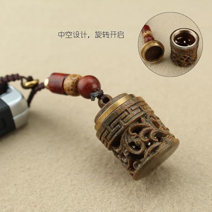 中国風グリーンサンダルウッド黒檀車キーチェーンペンダント - レトロな中空バッグオーナメント