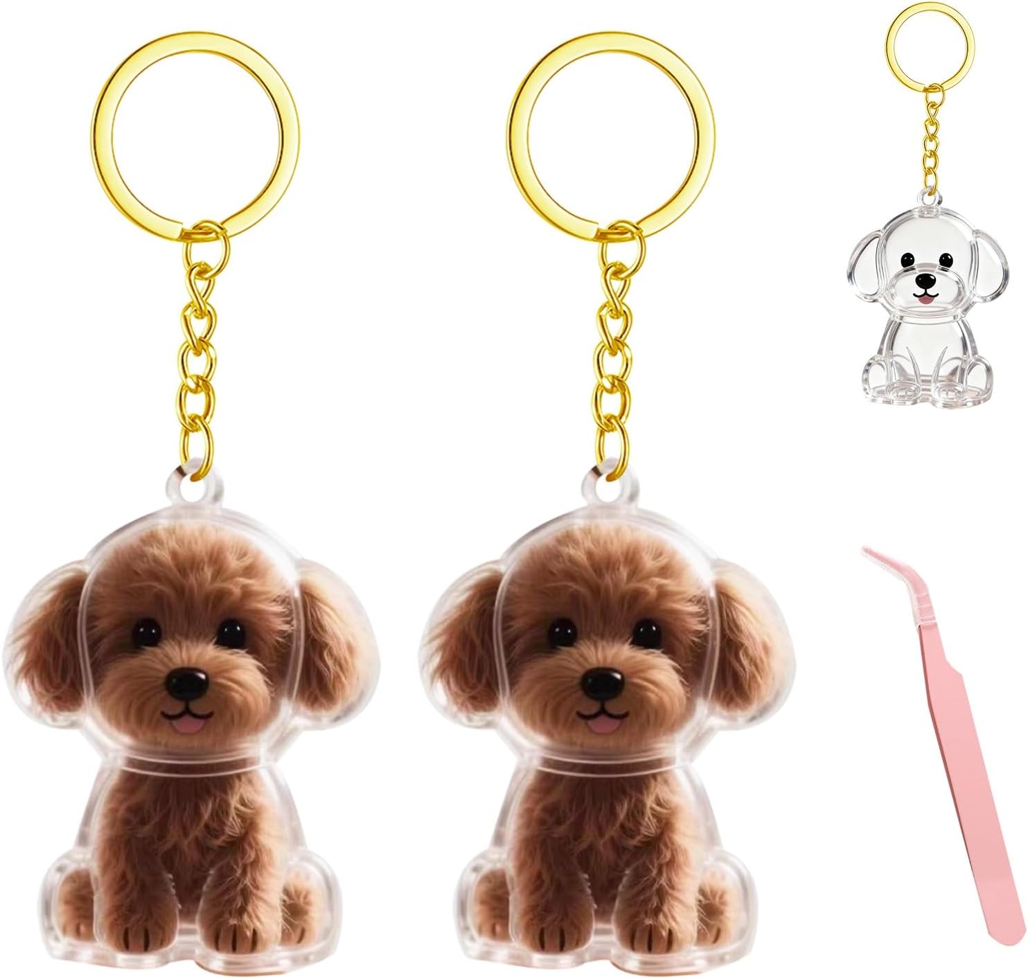 ペット 犬の毛入れ キーホルダー 2個セット 透明 キーホルダー式 遺毛ケース ペットひげ　抜け毛収納 犬 猫 小動物 メモリアルボトル 携帯 持ち歩き 思い出グッズ ピンセット付き