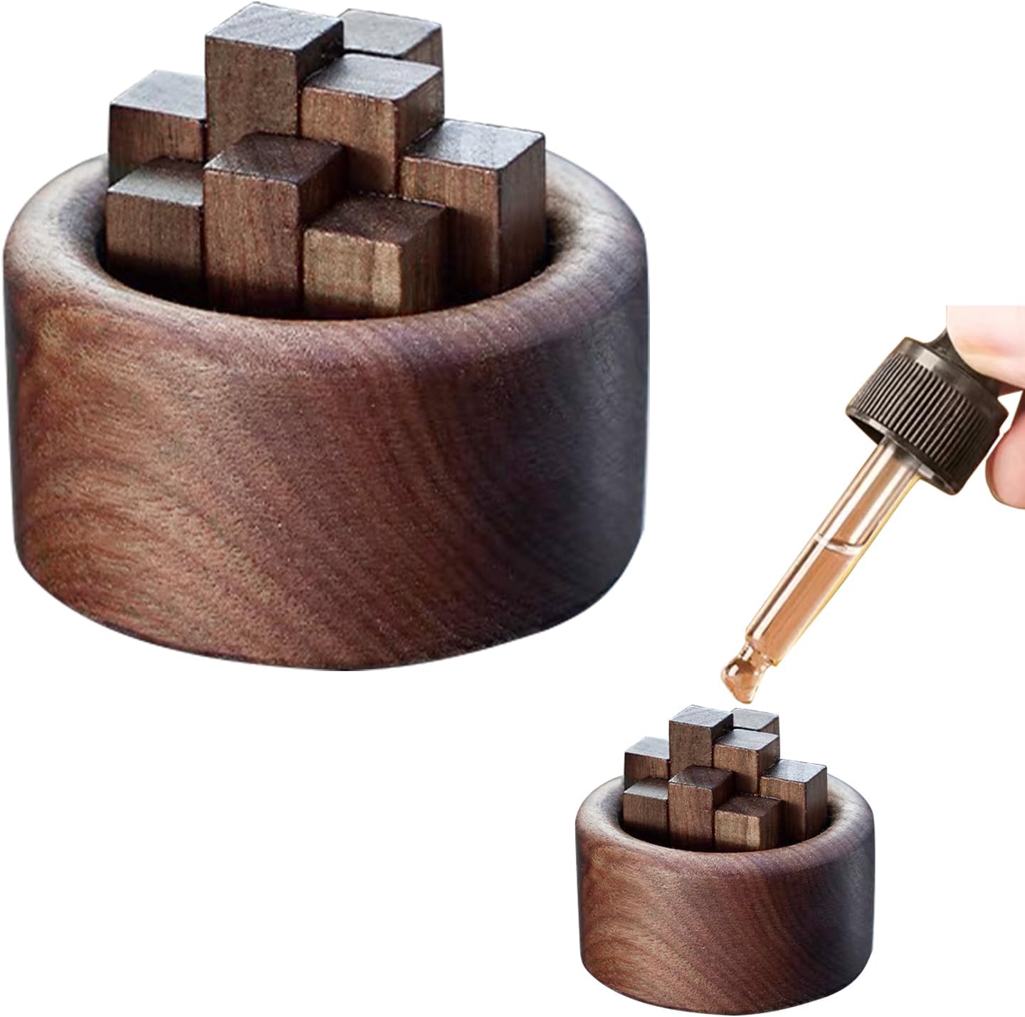 アロマディッシュ 木製 黒胡桃 アロマディフューザー 木目 アロマストーン ポータブル 車載 安眠 瞑想 芳香剤 玄関 アロマオイル