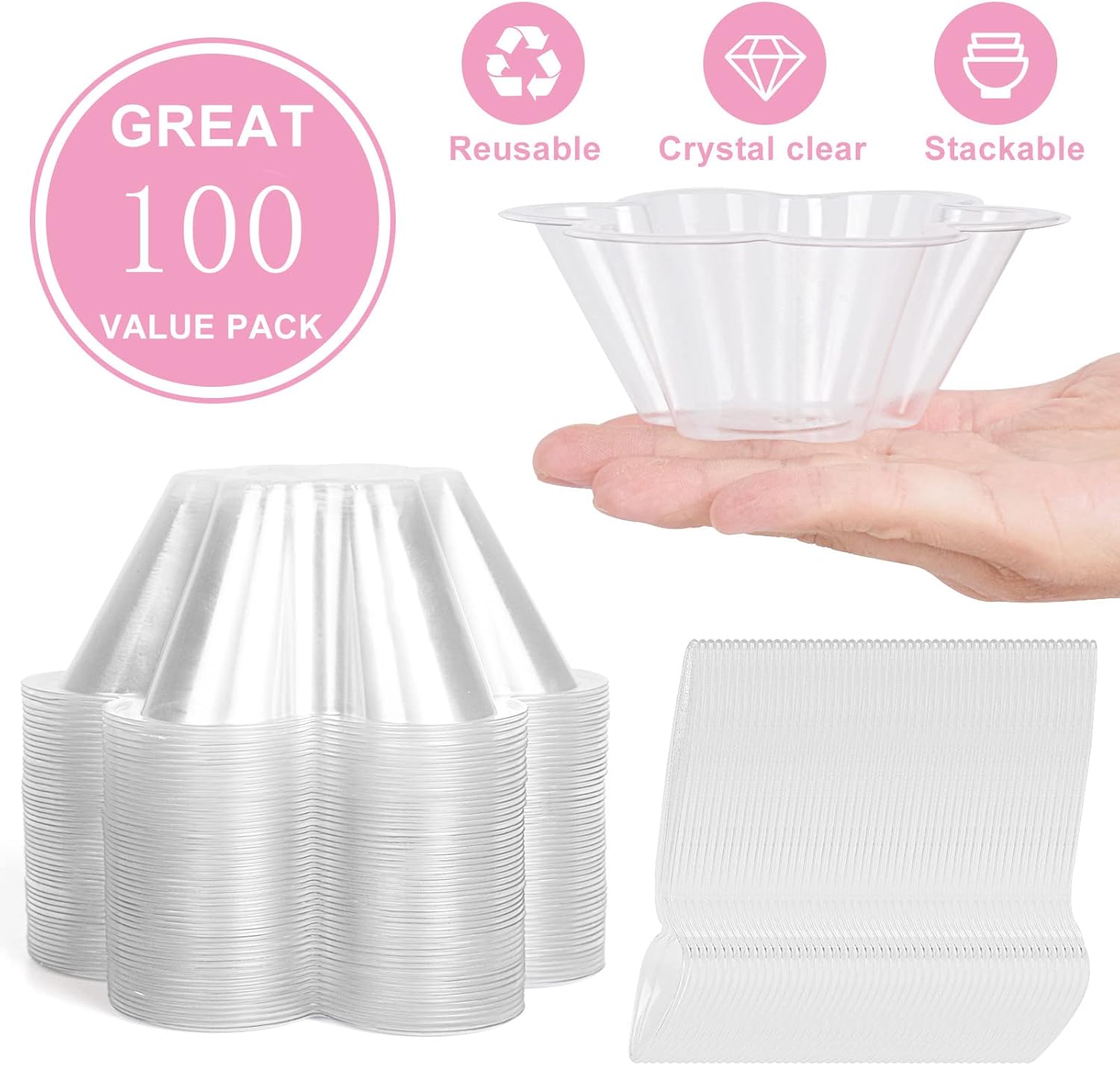 100個パック 8オンス 使い捨てアイスクリームカップ プラスチック デザートカップ ...
