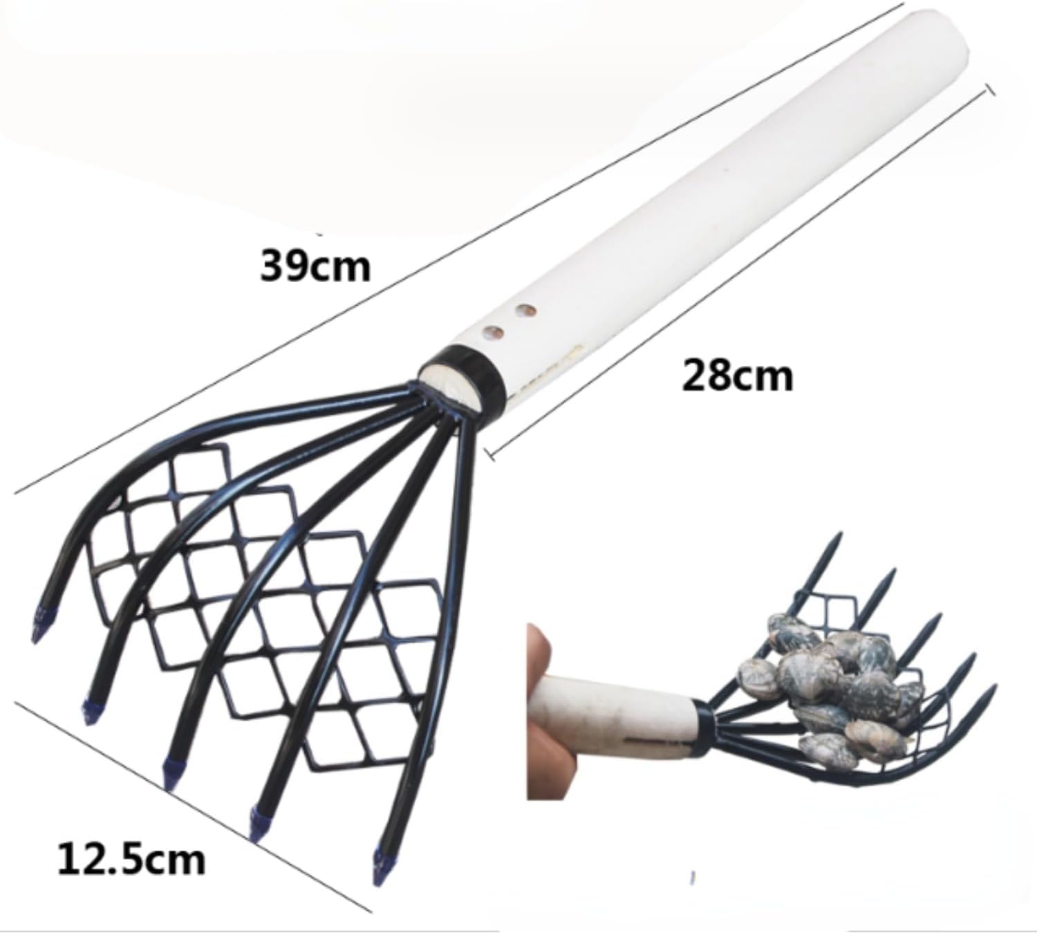 潮干狩り　海掘り　落ち葉拾い　園芸用ネジ　潮干狩り　海産物掘り道具　浜貝熊手用のメッシュ付き熊手です