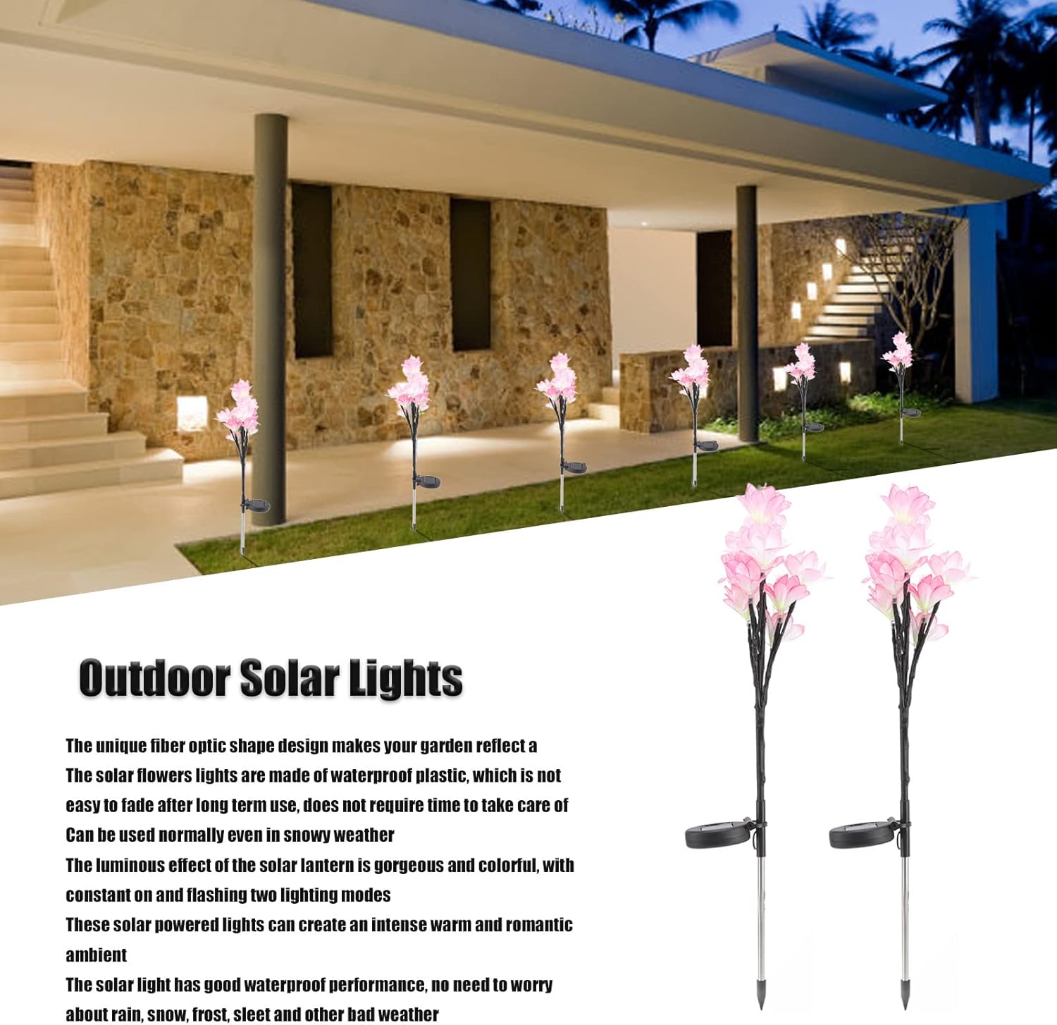 FINTRUEのソーラーライト 屋外装飾 ソーラーライト 埋込型花ライト LEDソーラー ガーデンライト ユニーク 光ファイバーフラワー 2つ照明モード 屋外ソーラーフラワーライト防水 花園 庭 芝生 中庭用 2個セット｜アングル3