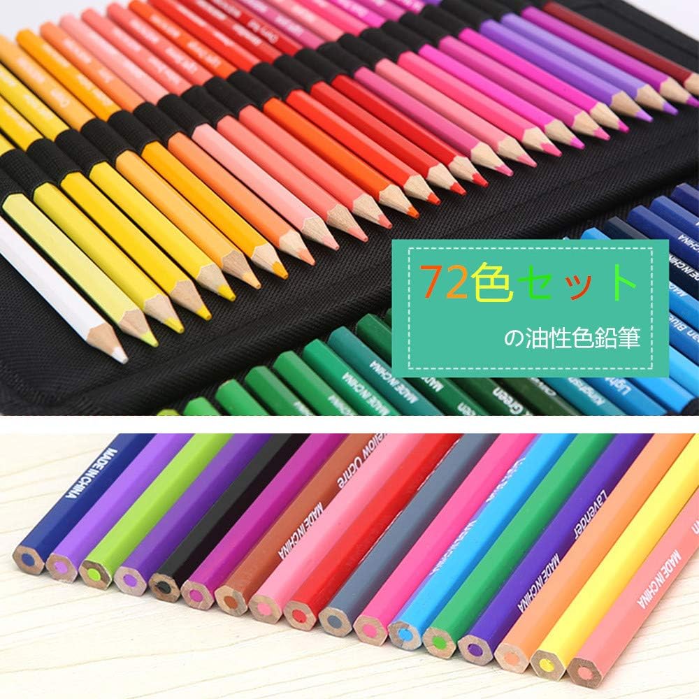 FINTRUEの色鉛筆 いろえんぴつ 72色 油性色鉛筆 塗り絵 色鉛筆セット 色ペン スケッチ用 アート鉛筆 学生 大人向け 野外 写生 高級収納バッグ付き 鉛筆削り付き｜アングル2