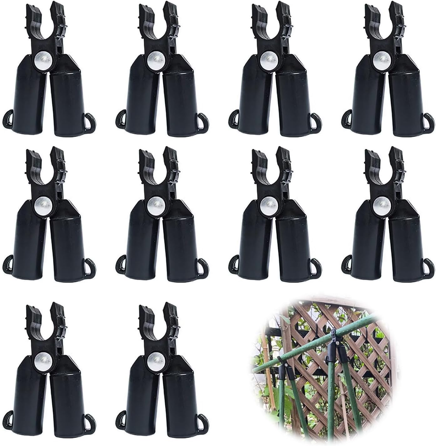 園芸支柱クリップ11mm対応 【10個入】支柱ジョイント 園芸ポールクロスコネクタ 70度調節可能 朝顔植物..