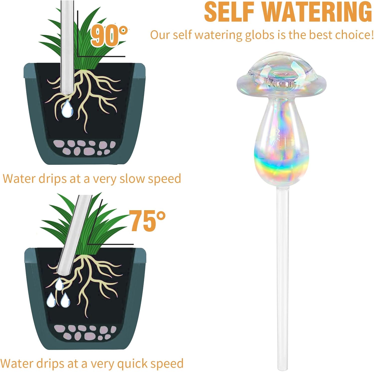 レインボー植物散水グローブ、キノコ セルフウォータースパイク 虹色 虹色グラデー...