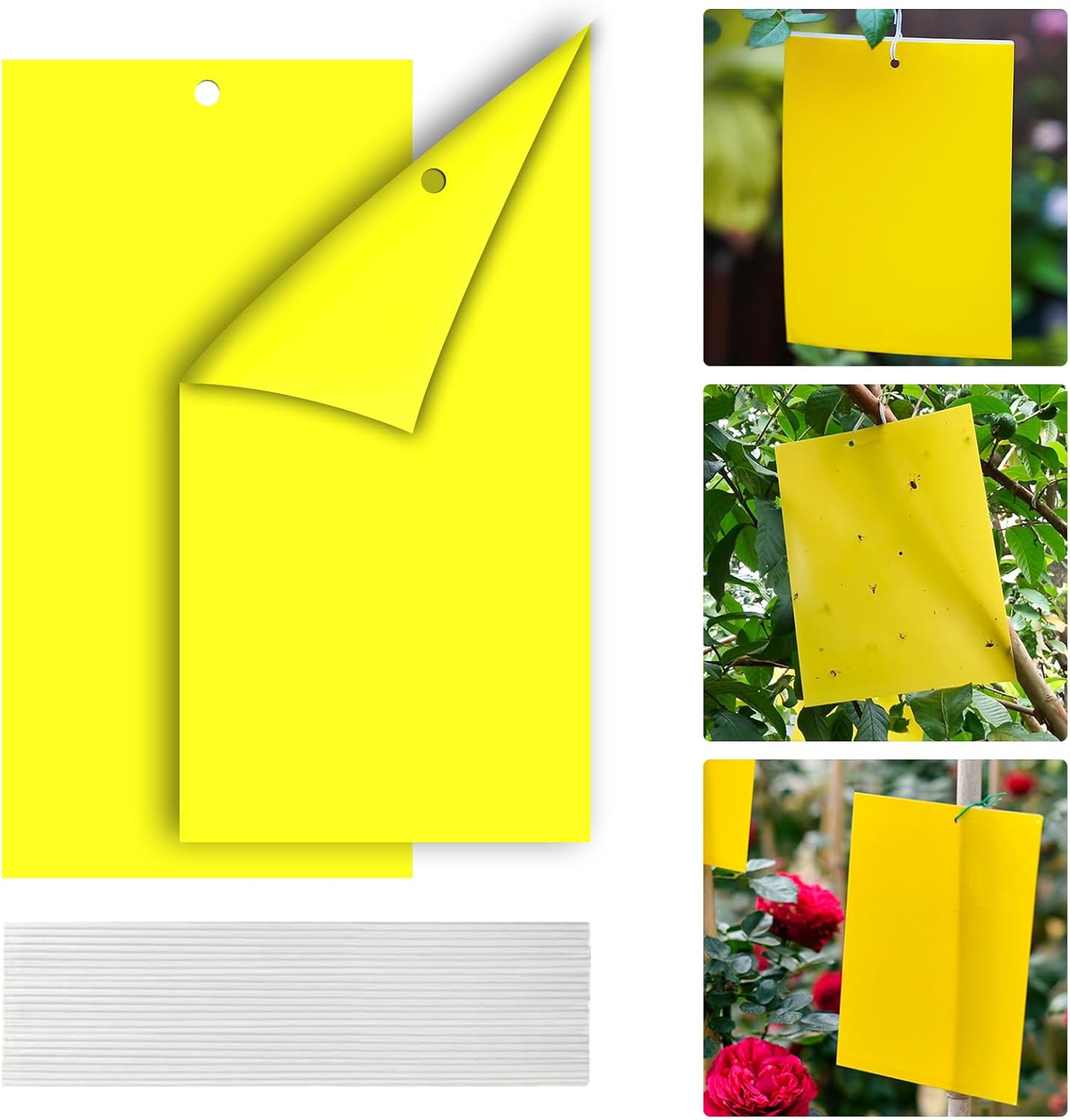 100枚セット 虫取り 粘着シート 捕虫シート 防虫シート 害虫捕獲粘着紙 植木鉢 畑 昆虫トラップ 虫よけプレート スティッキー 粘着トラップ フライング 昆虫スティッキー キャッチャー ハエ アブラムシ ミバエ ハエ取り紙 両面強力粘着捕虫シート 屋内外対応 (Yellow(20*10))