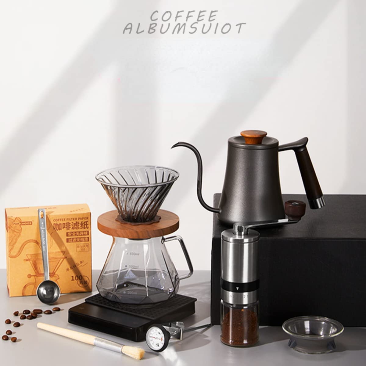 FINTRUEの7点セット コーヒー ドリップ コーヒー用品 アウトドア キャンプ用 手挽き 器具 ドリッパーセット スタンドタイプ コーヒーセット キャリーイングキット 家庭用 手挽きコーヒードリップ用具セット 携帯型 超便利 ギフト｜アングル2
