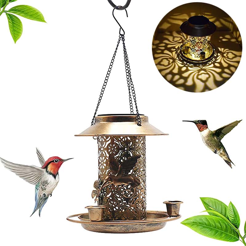 ソーラーガーデンライト 鉄製 餌台 鳥用フードフィーダー バードフィーダー 鳥給餌器 太陽光発電 高輝..