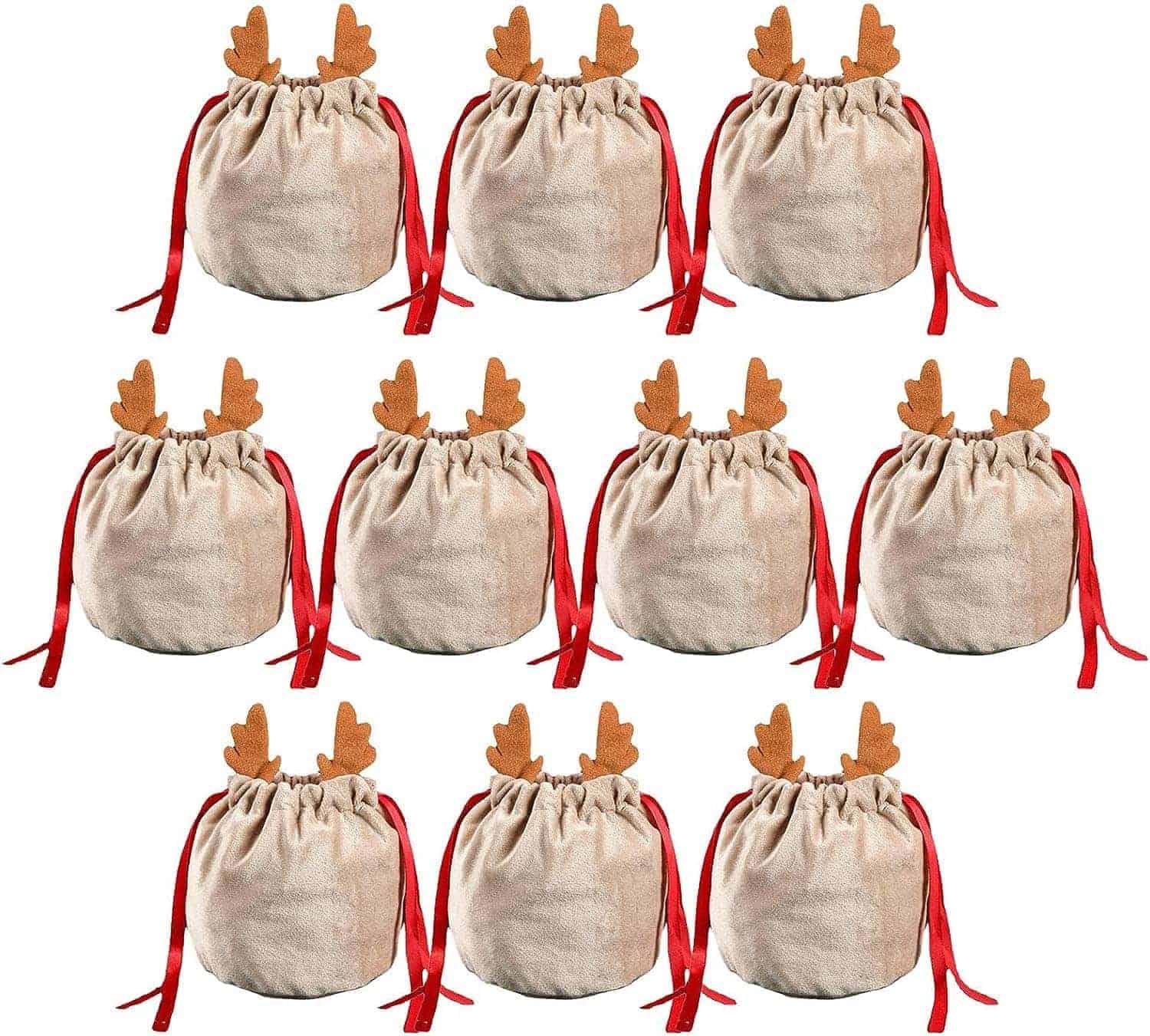 10個セット クリスマス キャンディバッグ 巾着バッグ リボン付き 記念品ポーチ ウェディングベルベット..