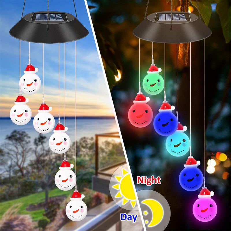 FINTRUEのクリスマスLEDウィンドチャイム ソーラーライト クリスマスの装飾 雪だるまのランタン ガーデンライト 屋外 防水 LED ガーデン 玄関 壁 園芸 店 ウィンドチャイム 光センサー 夜間自動点灯 太陽光発電 常夜灯 おしゃれ 間接照明 吊り下げ インテリア 2308｜アングル2